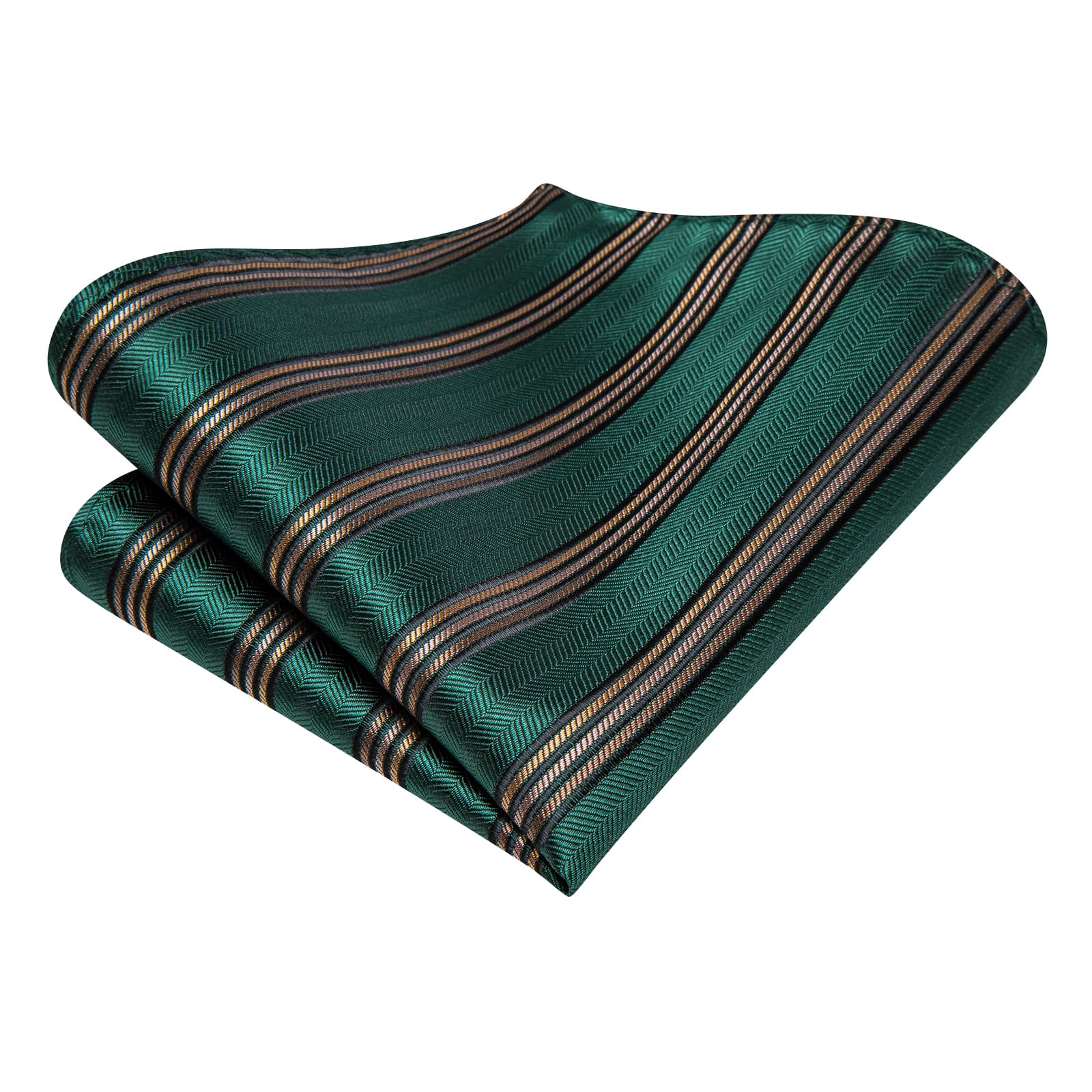 $9.99 Hi-Tie Phthalo Green Striped Silk Mens Tie Handkerchief Cufflinks Set