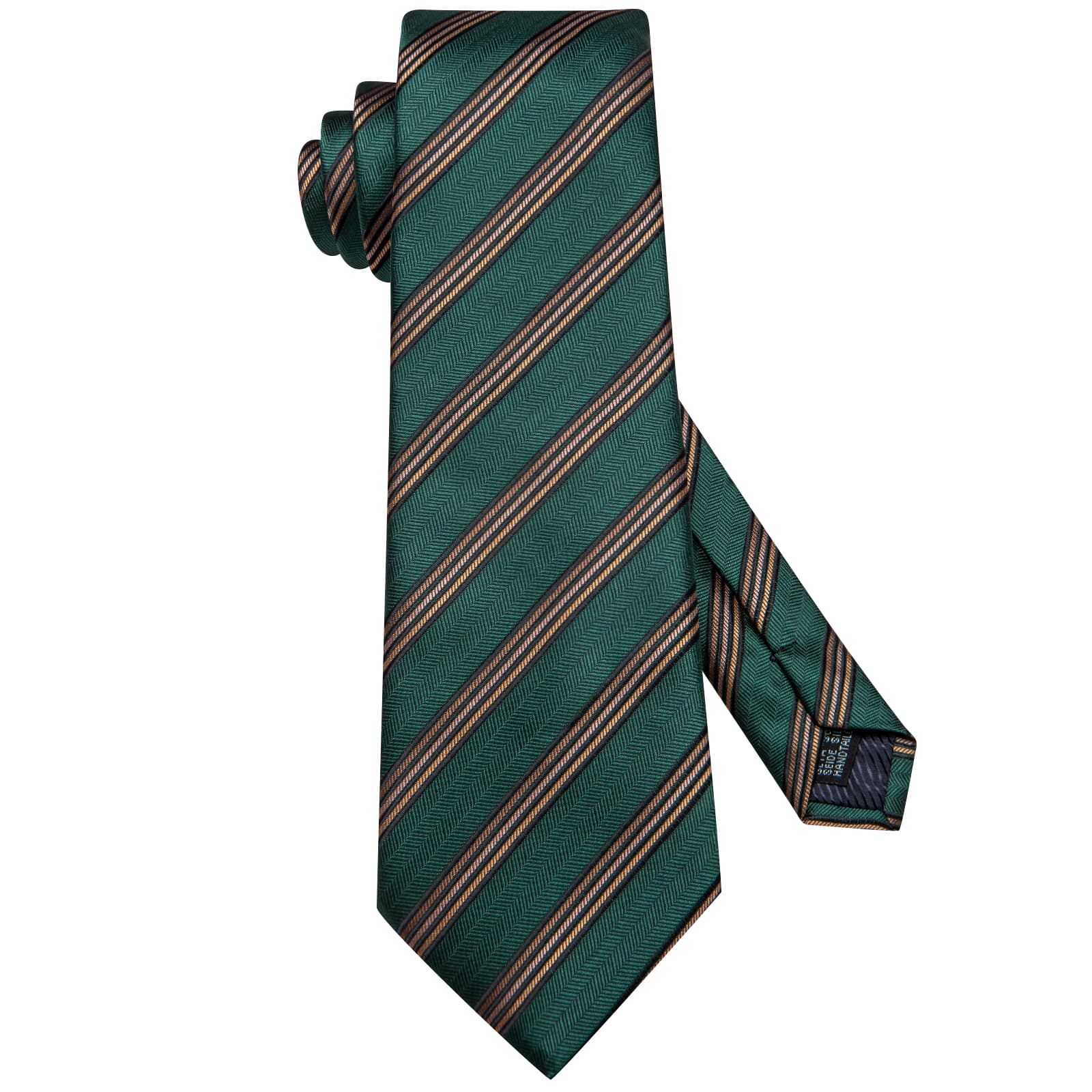 $9.99 Hi-Tie Phthalo Green Striped Silk Mens Tie Handkerchief Cufflinks Set