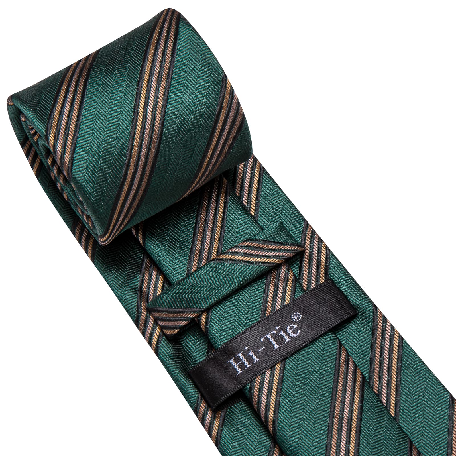 $9.99 Hi-Tie Phthalo Green Striped Silk Mens Tie Handkerchief Cufflinks Set