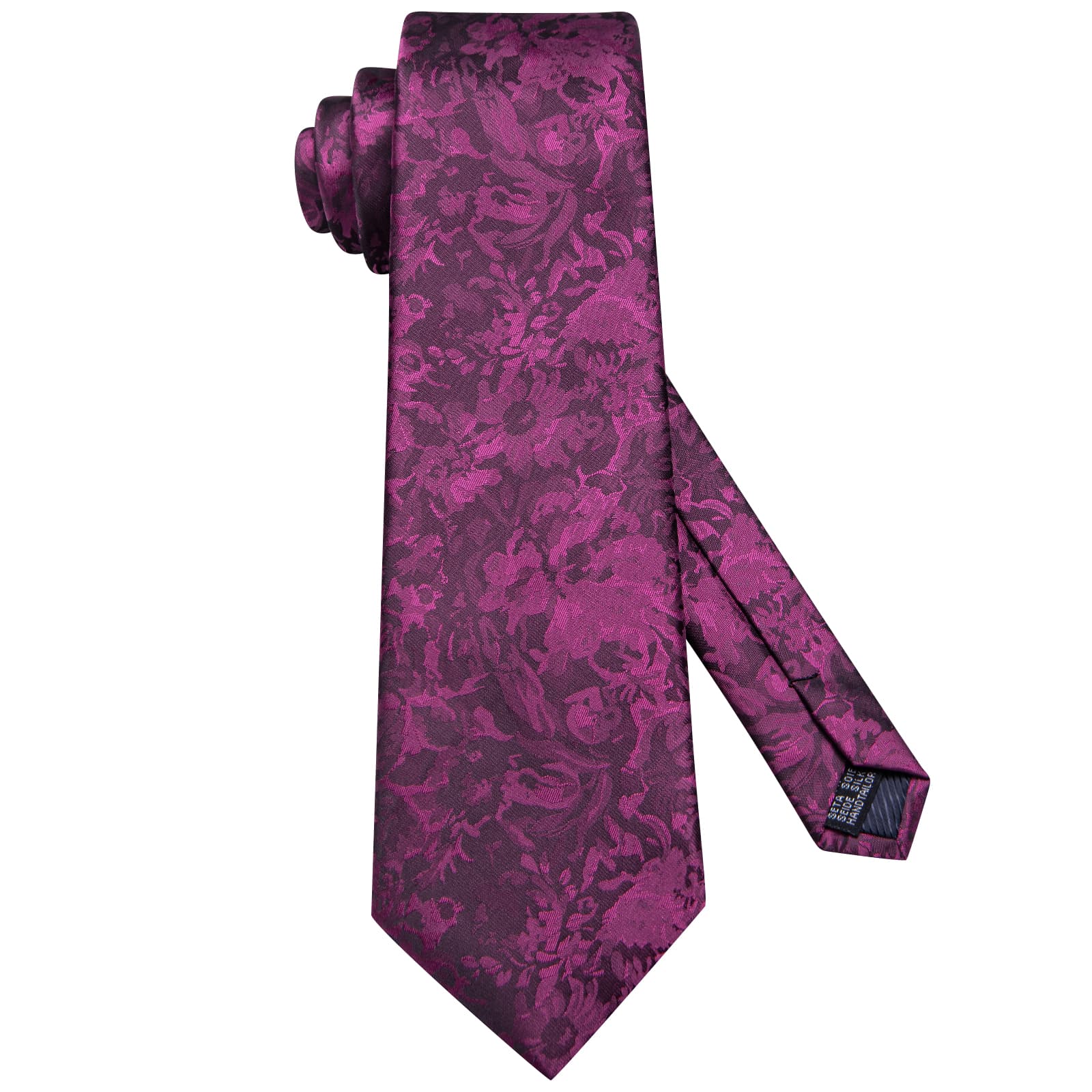 Hi-Tie Deep Purple Floral Silk Mens Tie Handkerchief Cufflinks Set