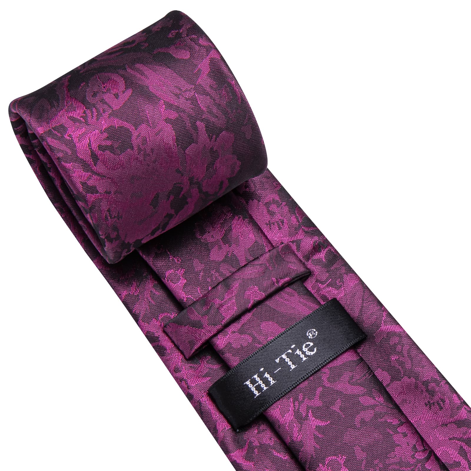 Hi-Tie Deep Purple Floral Silk Mens Tie Handkerchief Cufflinks Set