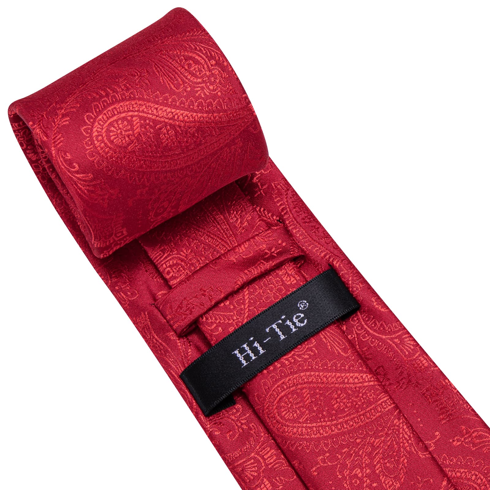 Hi-Tie Classic Red Paisley Silk Mens Tie Handkerchief Cufflinks Set