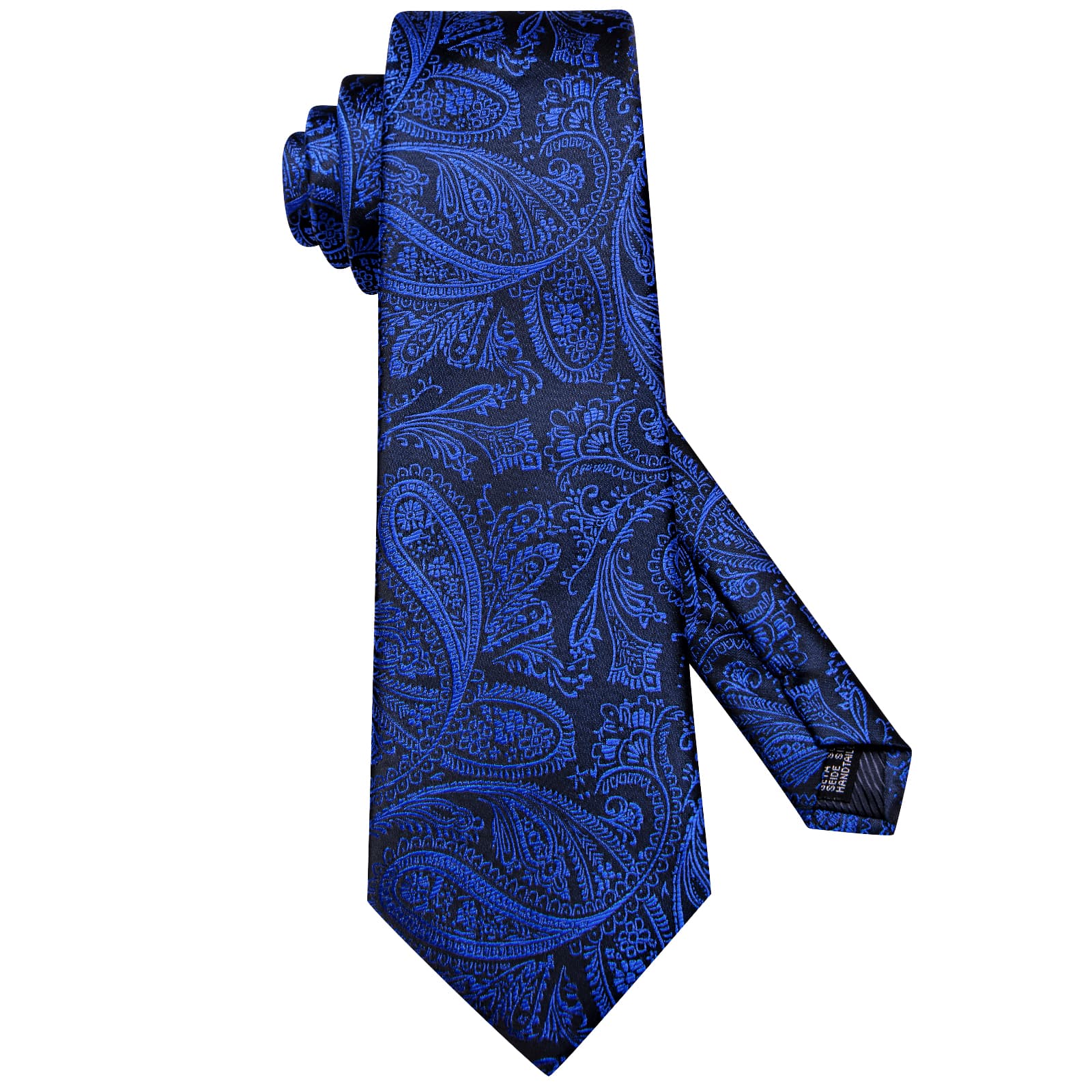 Hi-Tie Black Navy Blue Paisley Silk Men's Necktie Pocket Square Cufflinks Set