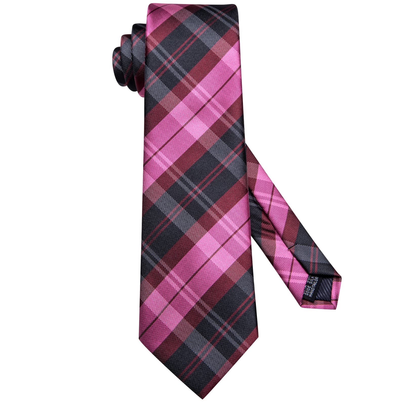 Hi-Tie Purple Black Plaid Silk Mens Tie Handkerchief Cufflinks Set