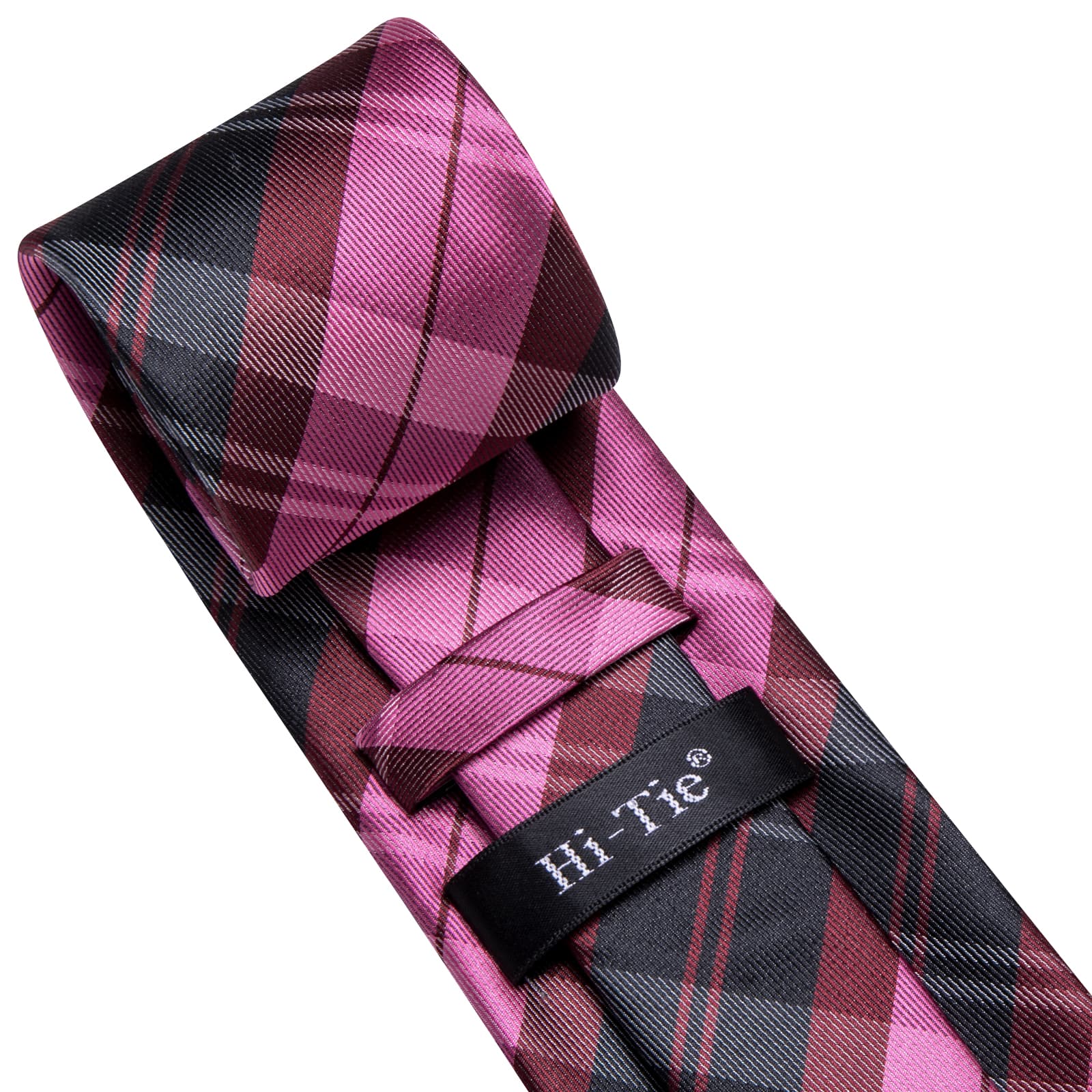 Hi-Tie Purple Black Plaid Silk Mens Tie Handkerchief Cufflinks Set