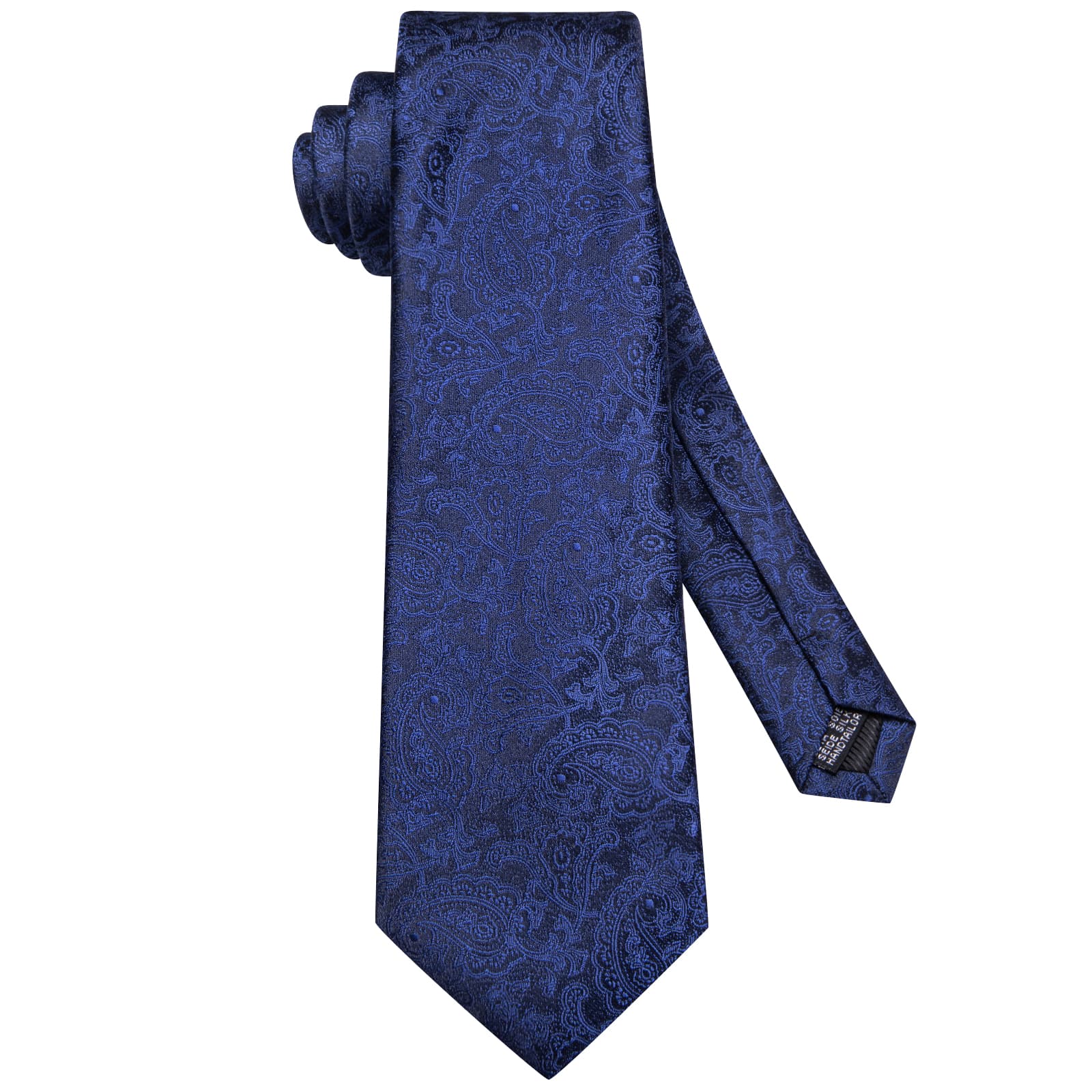 Hi-Tie Dark Cerulean Blue Paisley Silk Mens Tie Handkerchief Cufflinks Set