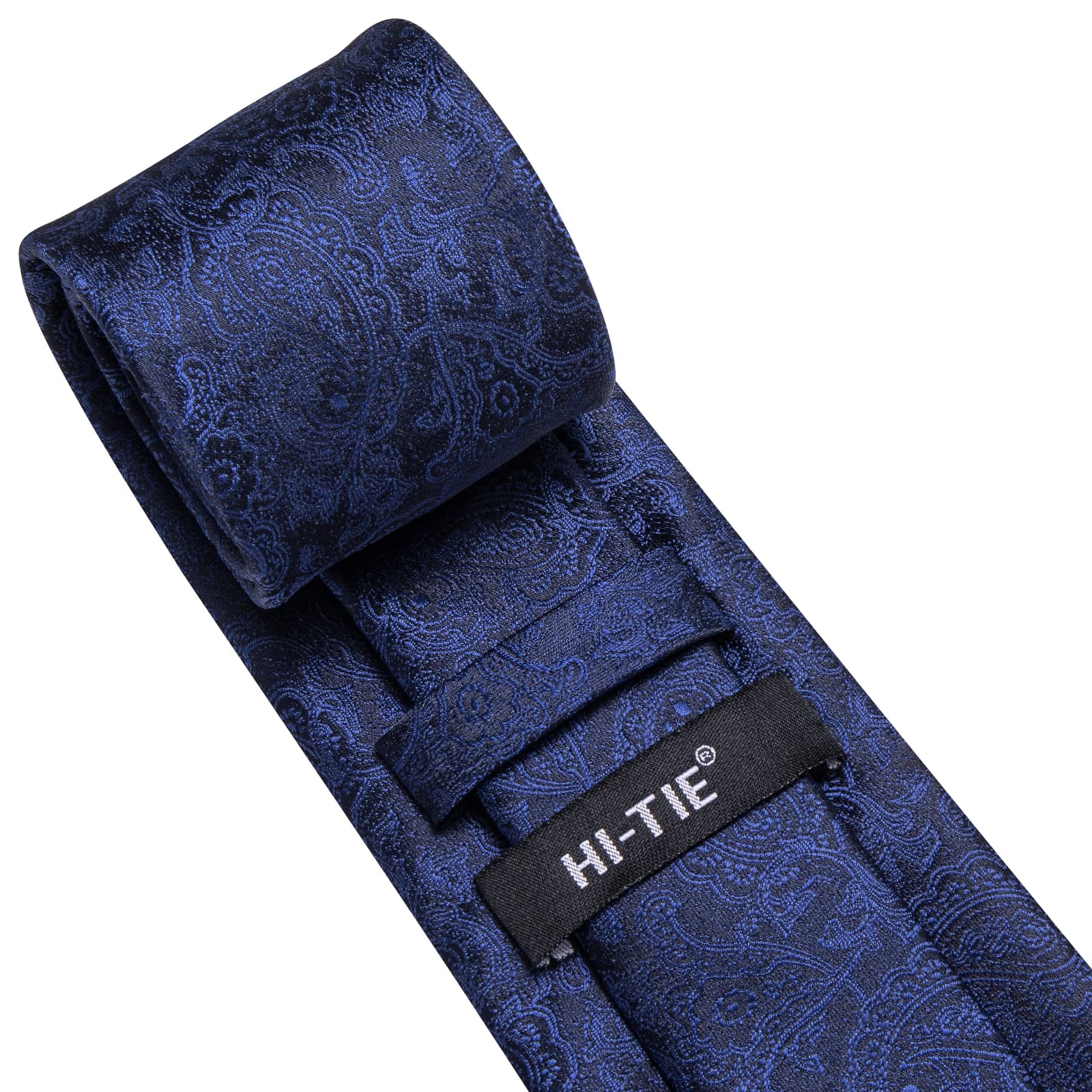 Hi-Tie Dark Cerulean Blue Paisley Silk Mens Tie Handkerchief Cufflinks Set