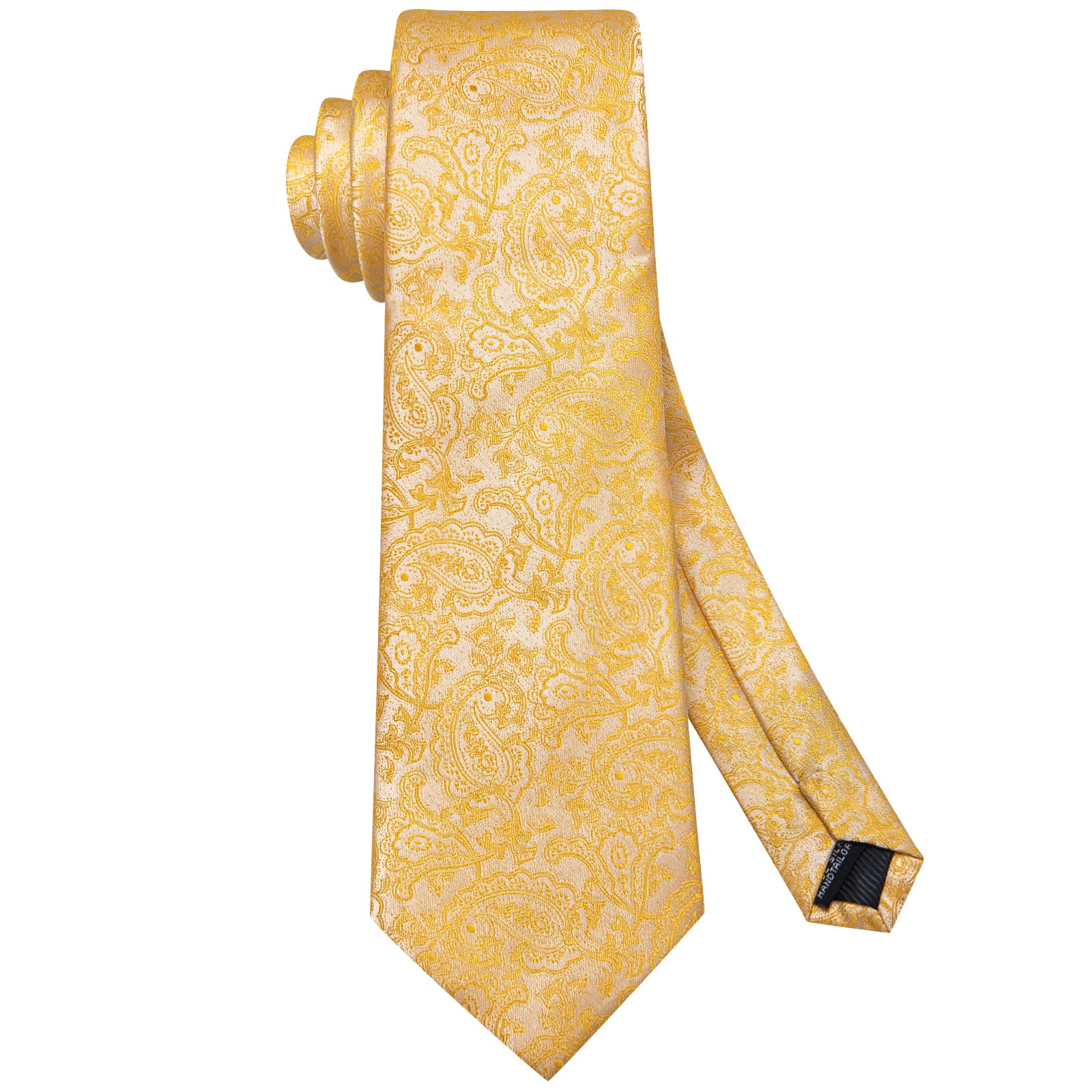 Hi-Tie Yellow Paisley Silk Mens Tie Handkerchief Cufflinks Set