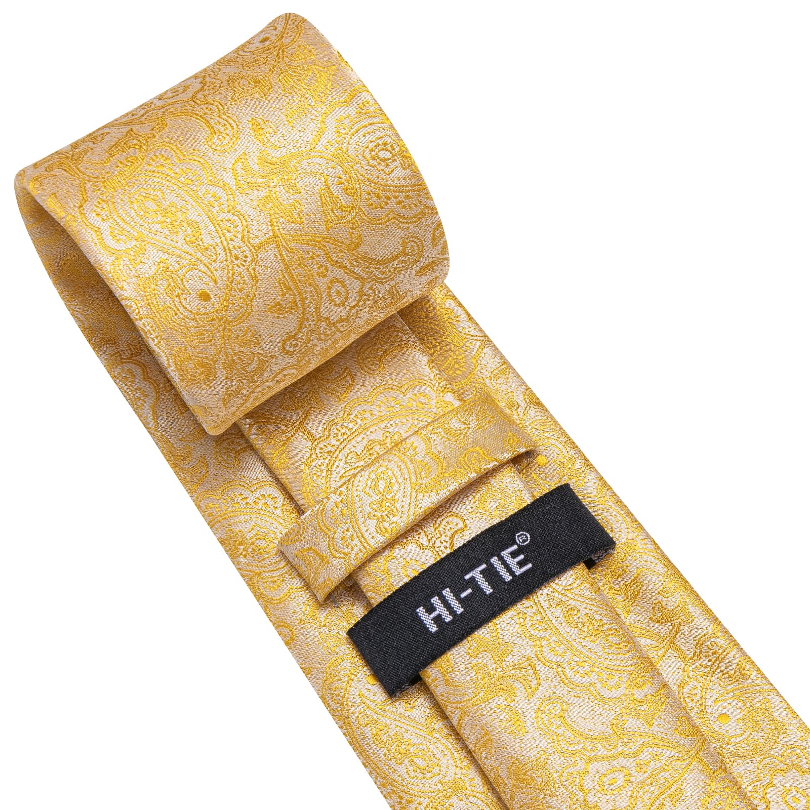 Hi-Tie Yellow Paisley Silk Mens Tie Handkerchief Cufflinks Set