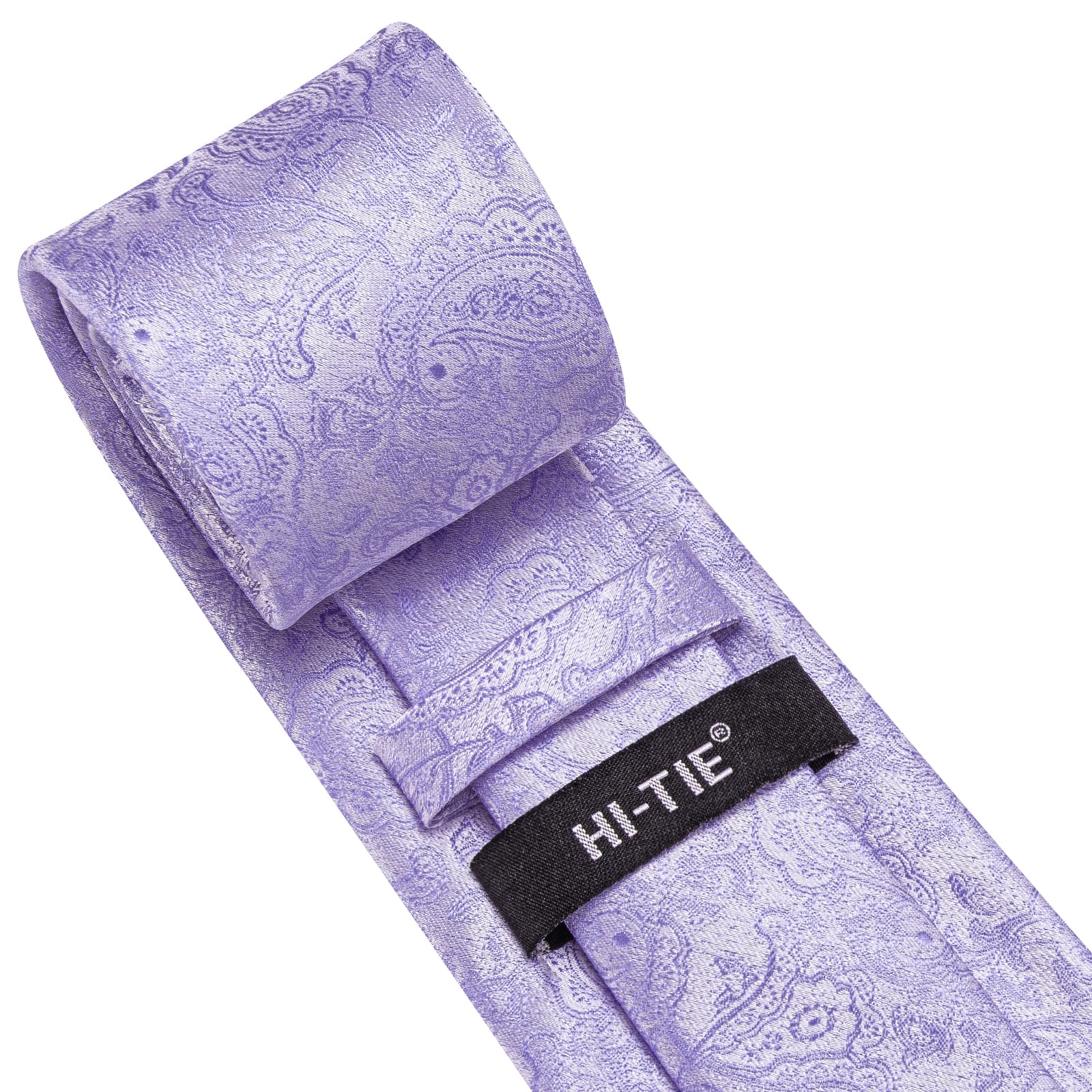 Hi-Tie Orchid Purple Paisley Silk Men's Necktie Pocket Square Cufflinks Set