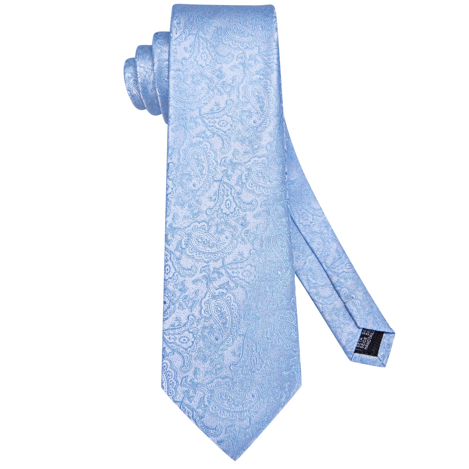 Hi-Tie Baby Blue Paisley Silk Mens Tie Handkerchief Cufflinks Set