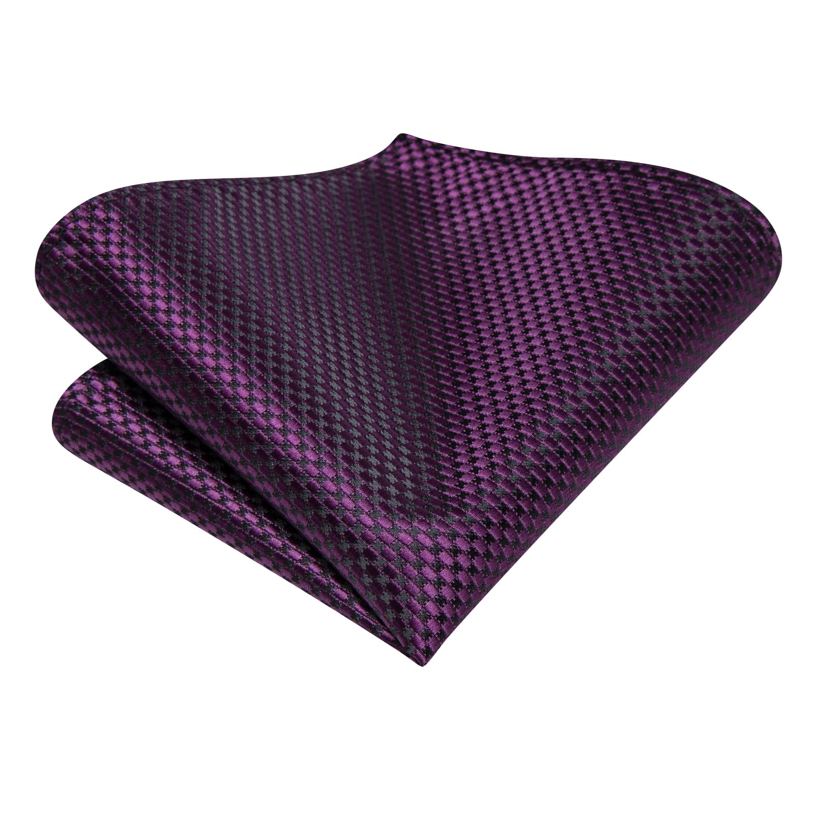 Hi-Tie Deep Purple Plaid Silk Men's Necktie Pocket Square Cufflinks Set