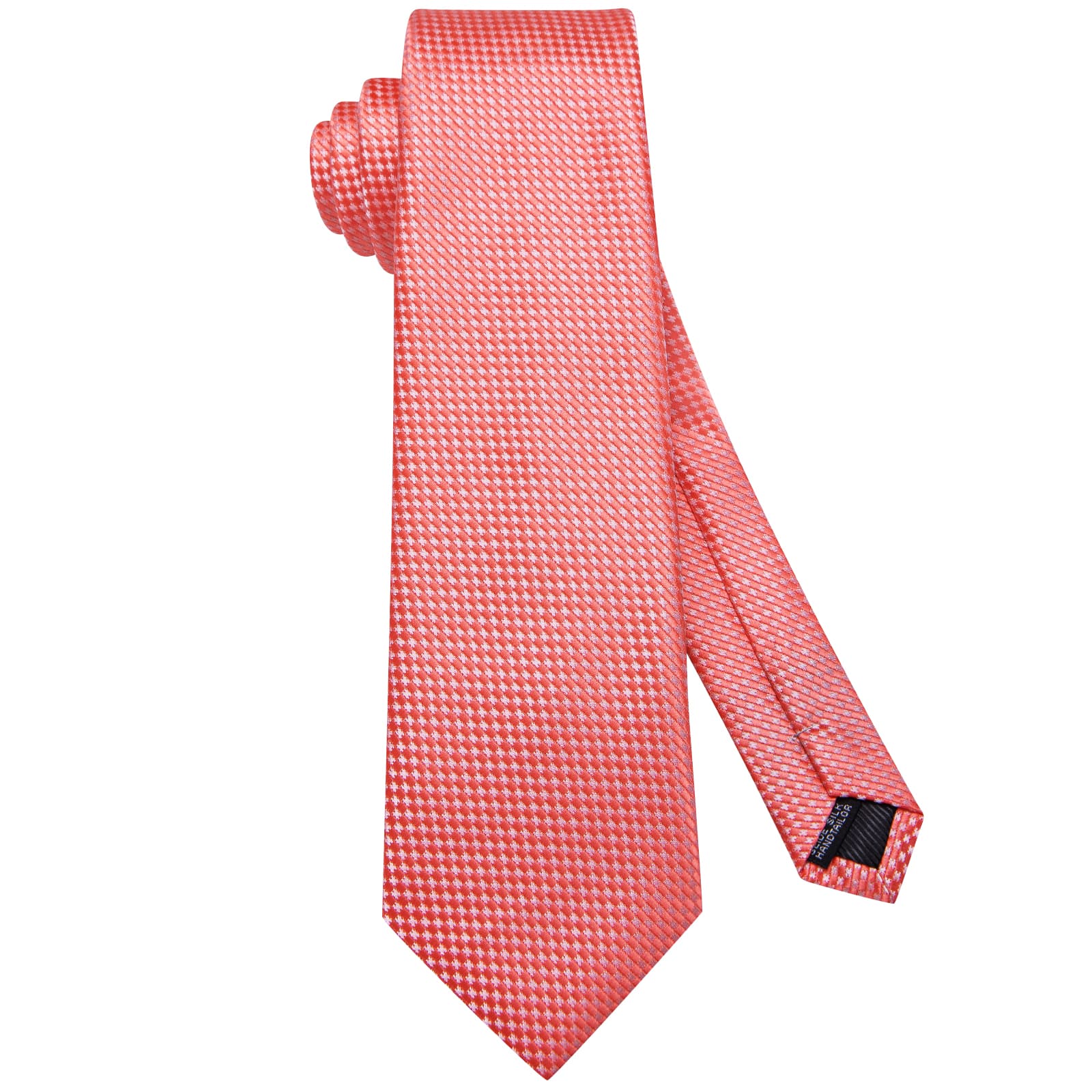 Hi-Tie Light Coral Plaid Silk Men's Necktie Pocket Square Cufflinks Set