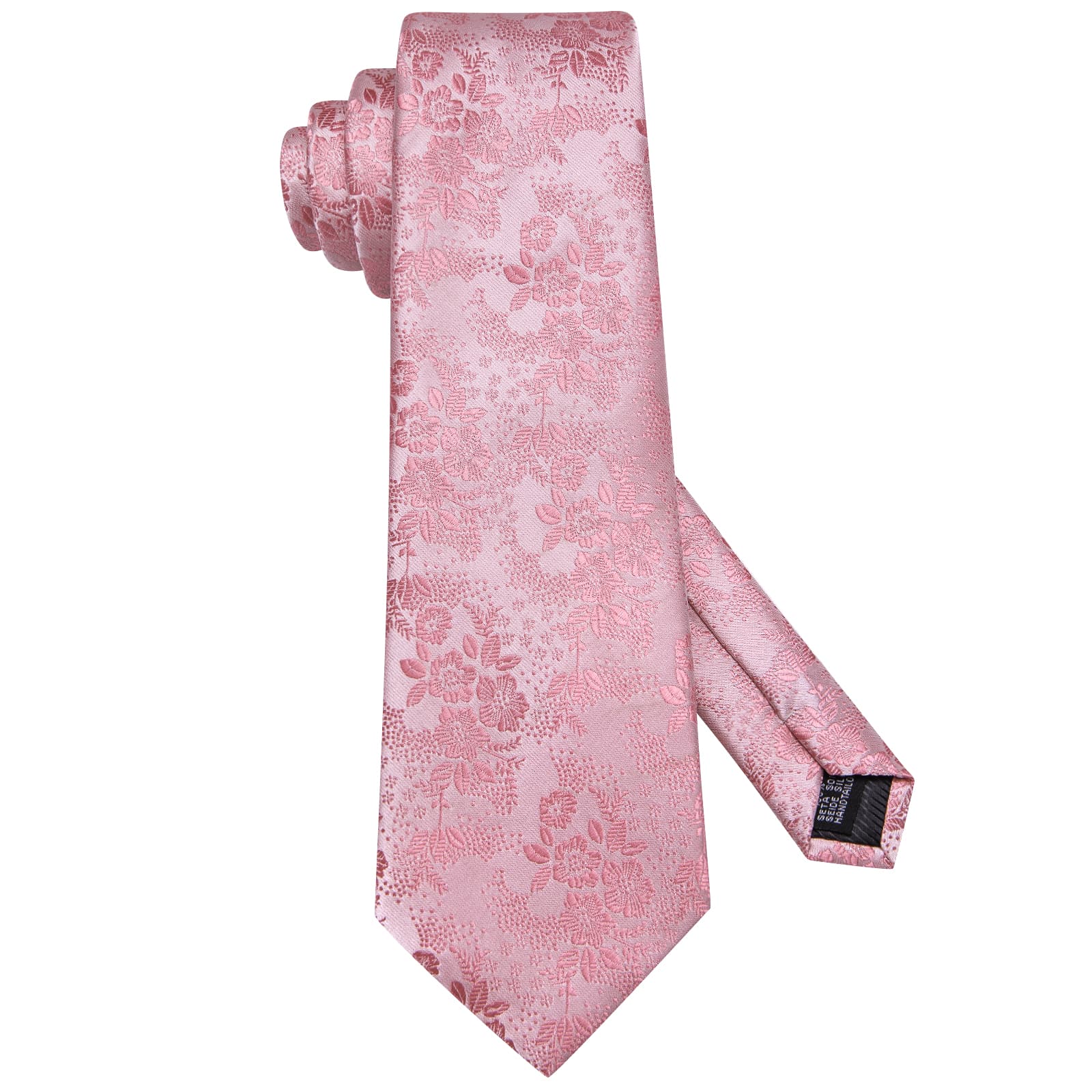 Hi-Tie Rose Pink Floral Silk Men's Necktie Pocket Square Cufflinks Set