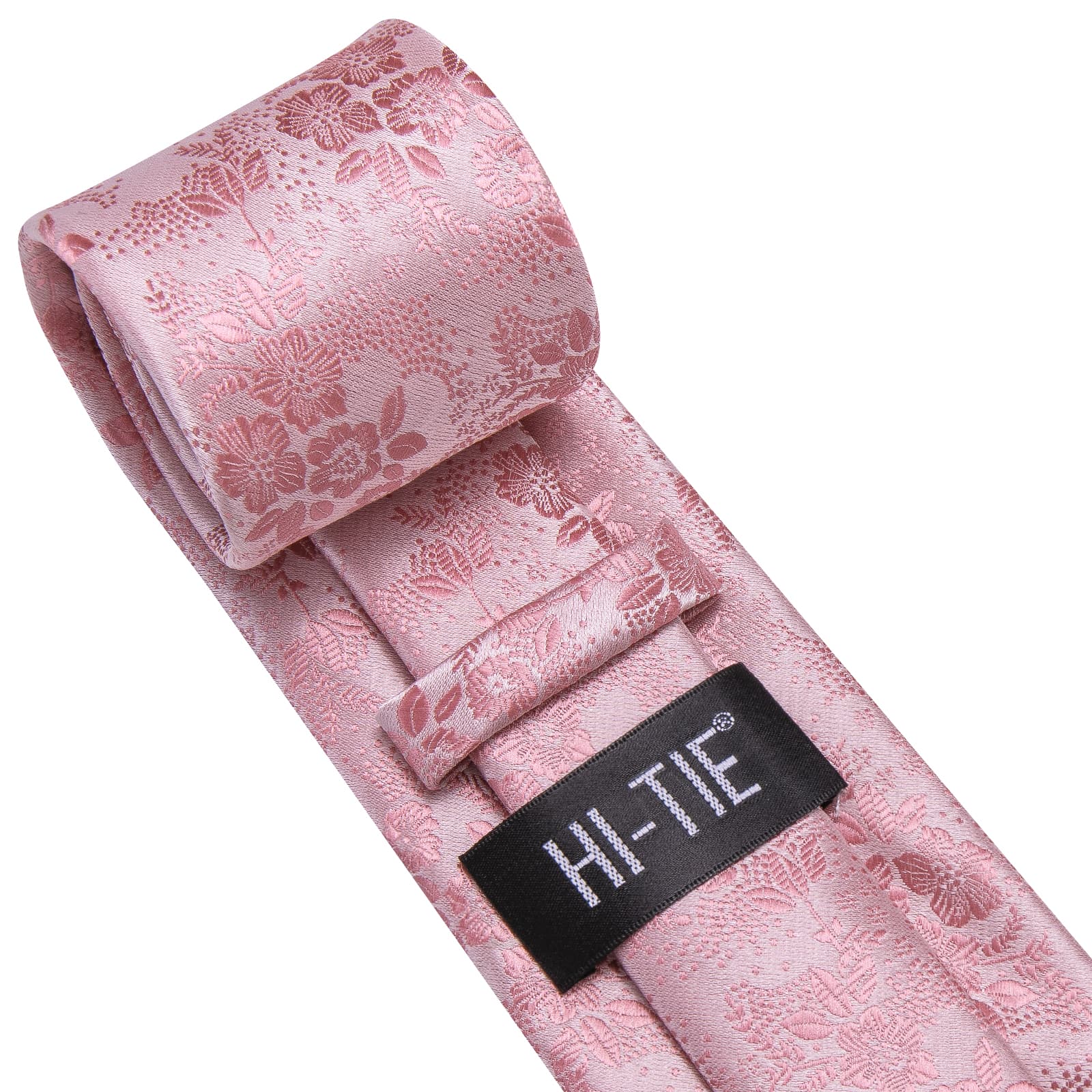 Hi-Tie Rose Pink Floral Silk Men's Necktie Pocket Square Cufflinks Set