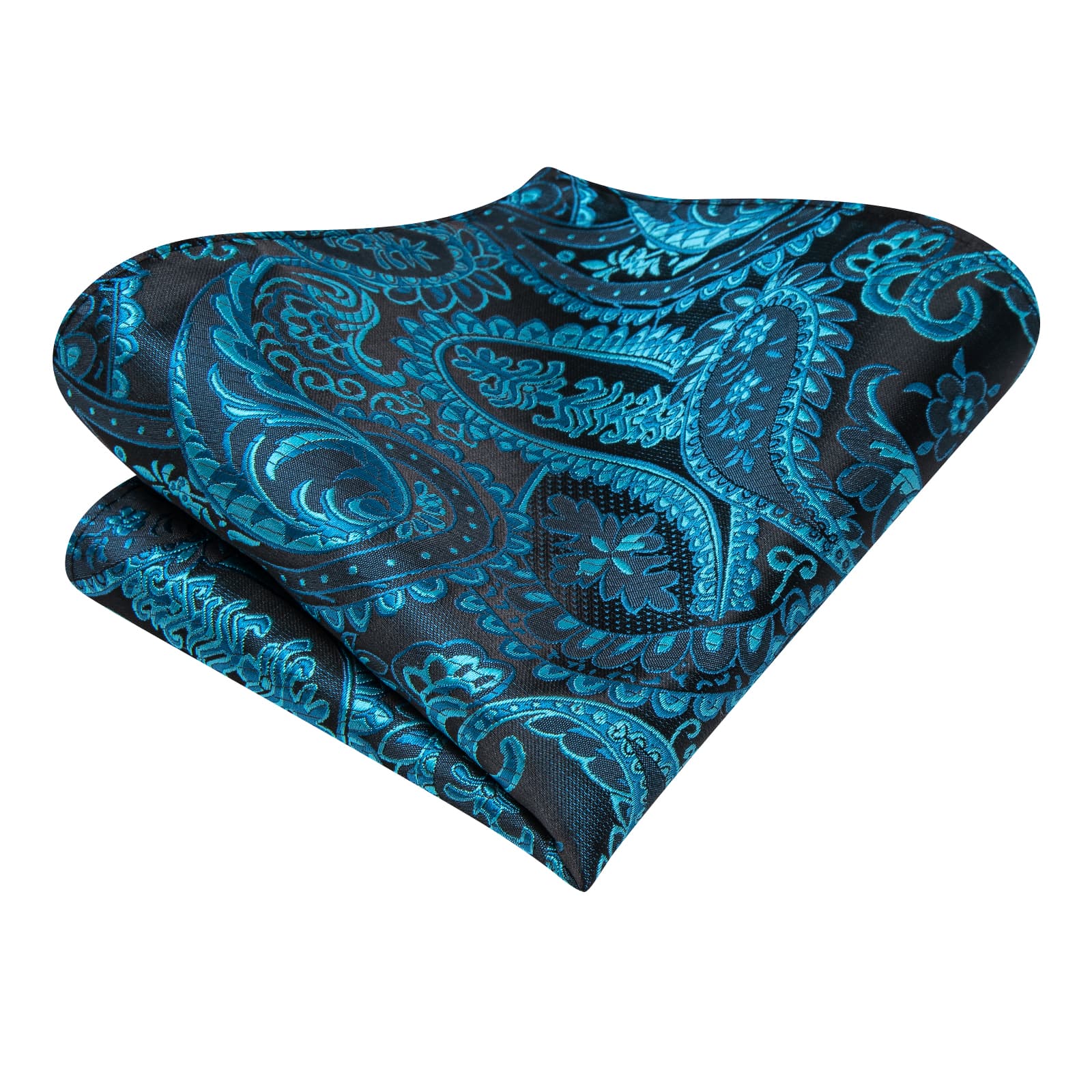 Hi-Tie Deep Teal Paisley Silk Mens Tie Handkerchief Cufflinks Set