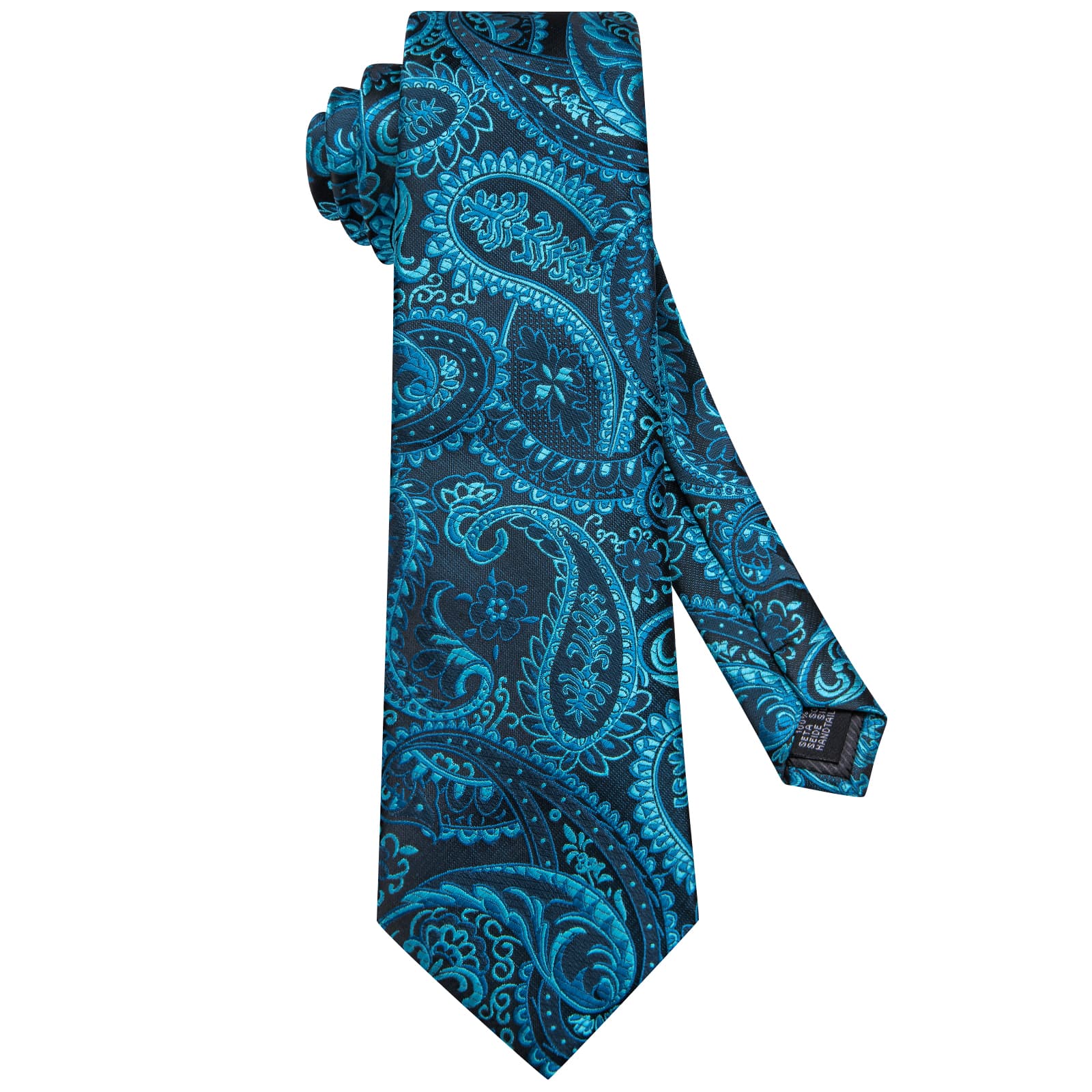 Hi-Tie Deep Teal Paisley Silk Mens Tie Handkerchief Cufflinks Set