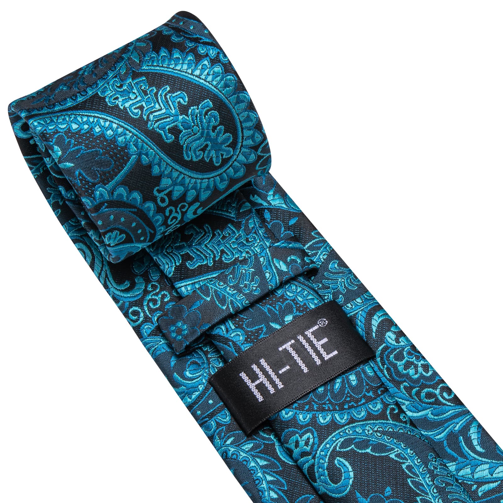 Hi-Tie Deep Teal Paisley Silk Mens Tie Handkerchief Cufflinks Set