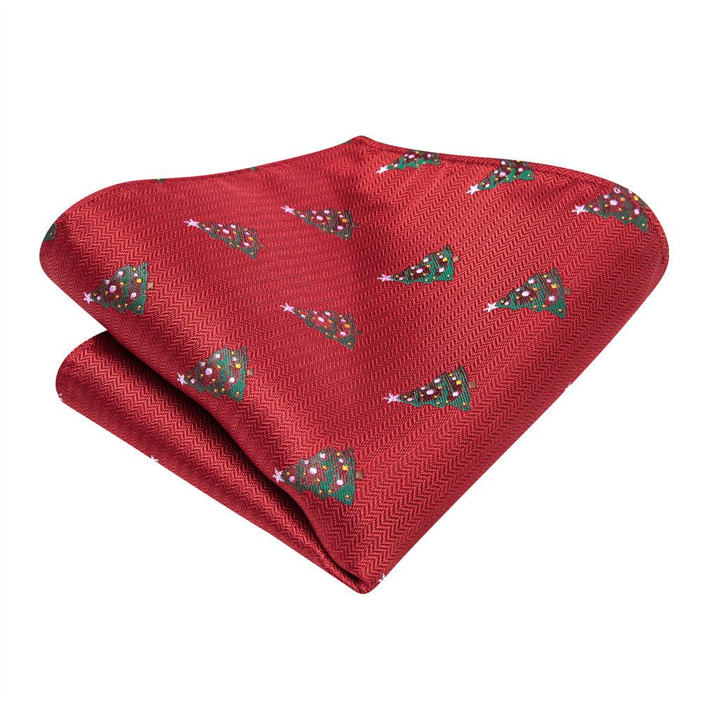 Hi-Tie Red Green Christmas Tree Silk Necktie Pocket Square Cufflinks Set