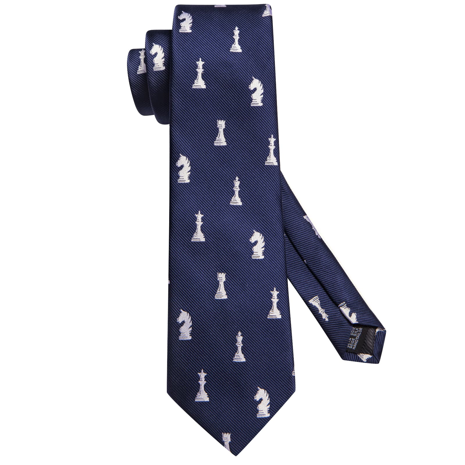 Hi-Tie Navy Blue Chess Game Pieces Novelty Silk Men's Necktie Set