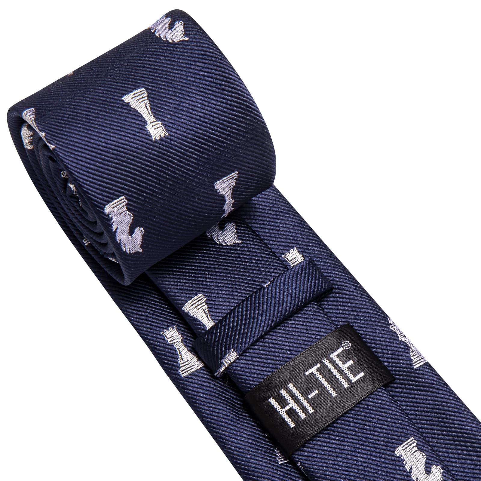 Hi-Tie Navy Blue Chess Game Pieces Novelty Silk Men's Necktie Set