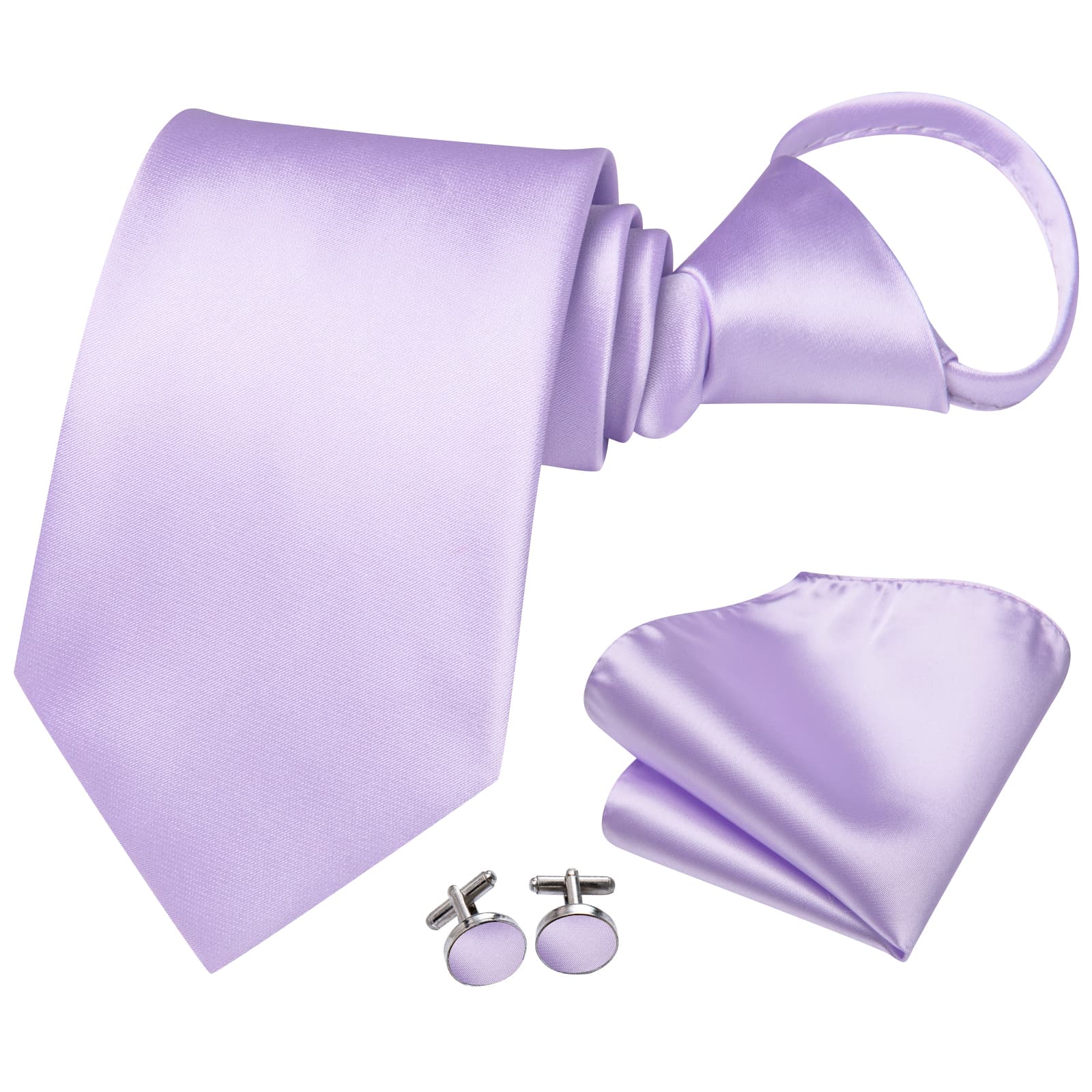 Lavender Tie Men's Purple Zipper Tie Solid Pre-Tied Necktie Set