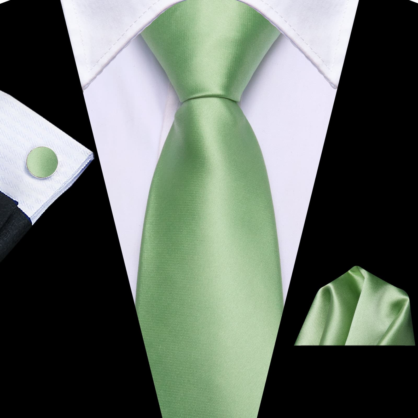 Light Green Ties Men's Zipper Satin Solid Pre-Tied Necktie Set