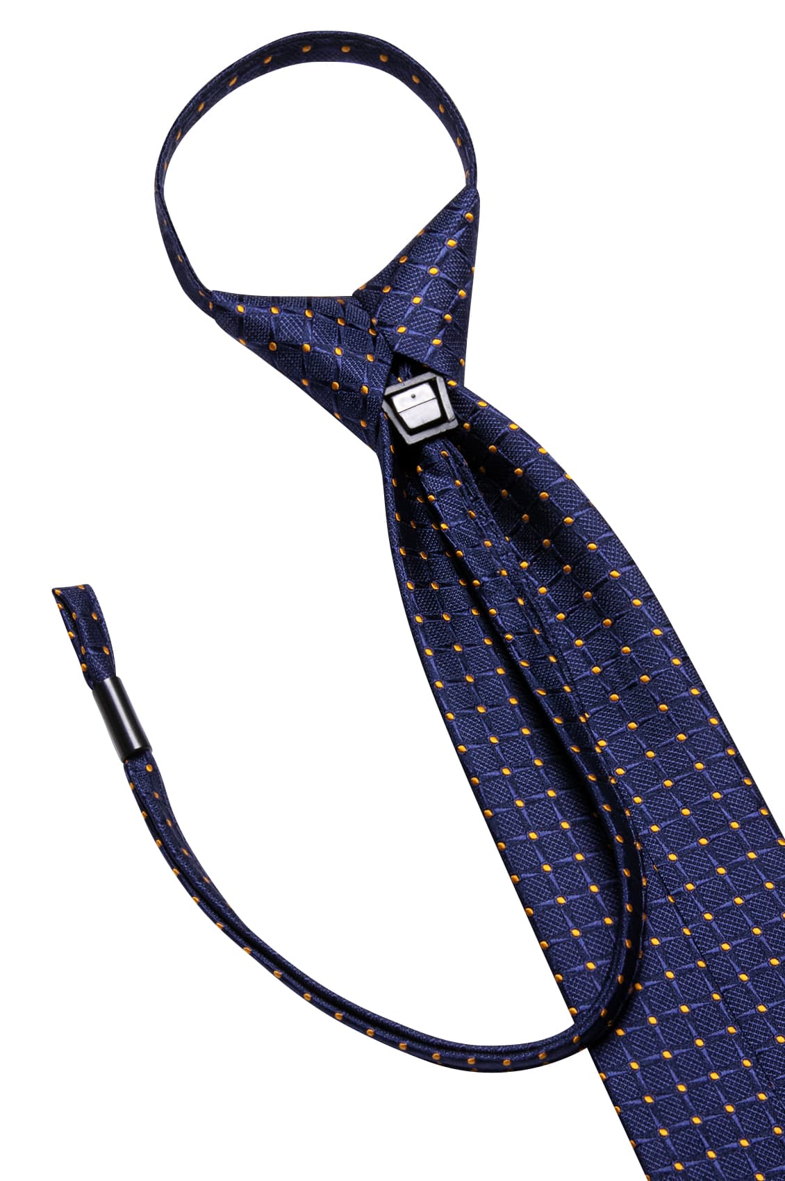 Zipper Ties Oxford Blue Plaid Gold Dots Tie Hanky Cufflinks Set