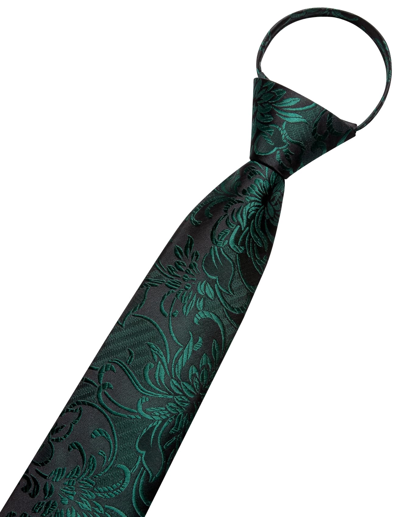  Dark Green Zipper Ties Black Floral Men's Easy to Wear Tie Set