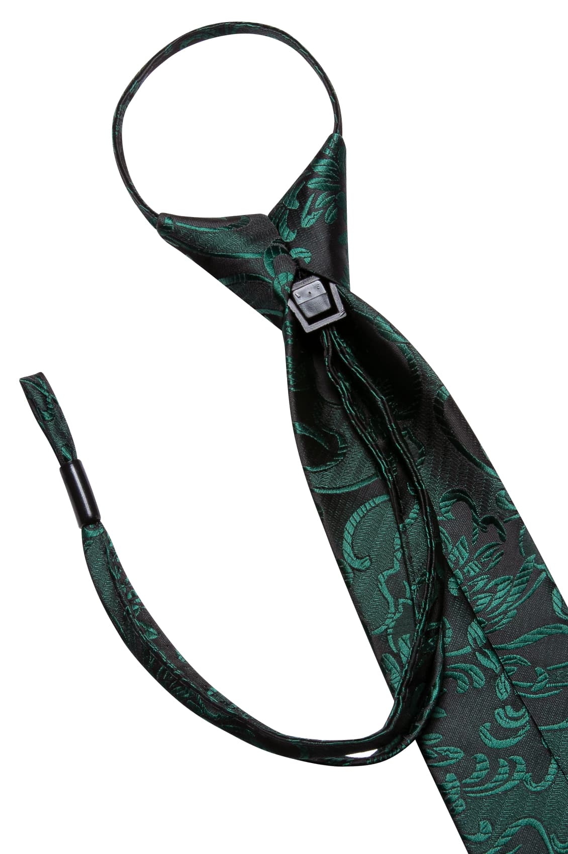  Dark Green Zipper Ties Black Floral Men's Easy to Wear Tie Set