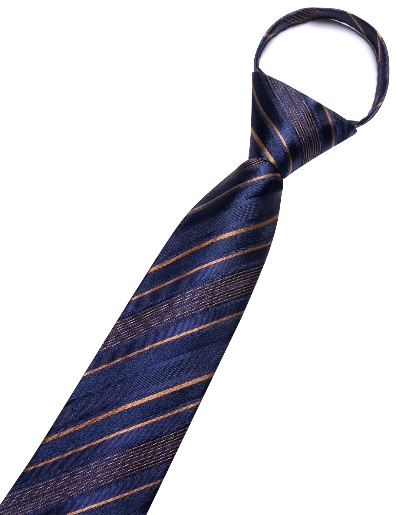  Zipper Ties Navy Blue Brown Striped Necktie Hanky Cufflinks Set