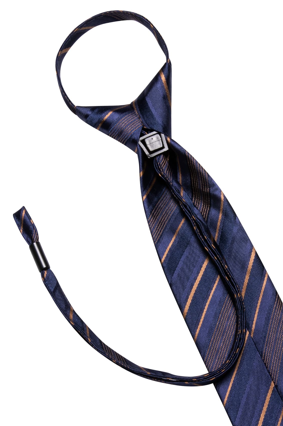  Zipper Ties Navy Blue Brown Striped Necktie Hanky Cufflinks Set