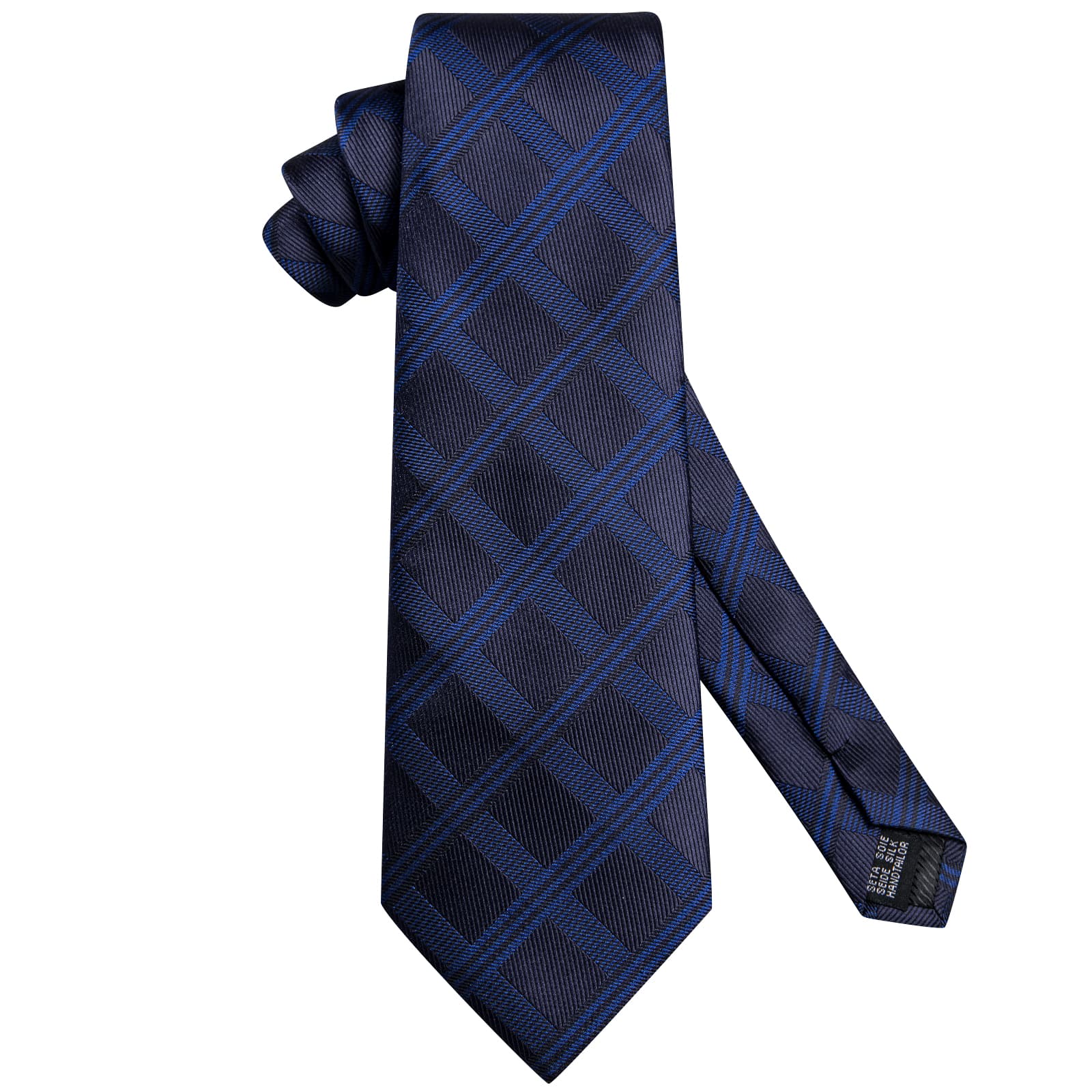 Midnight Blue Tie Blue Stripes Checkered Necktie Set for Men