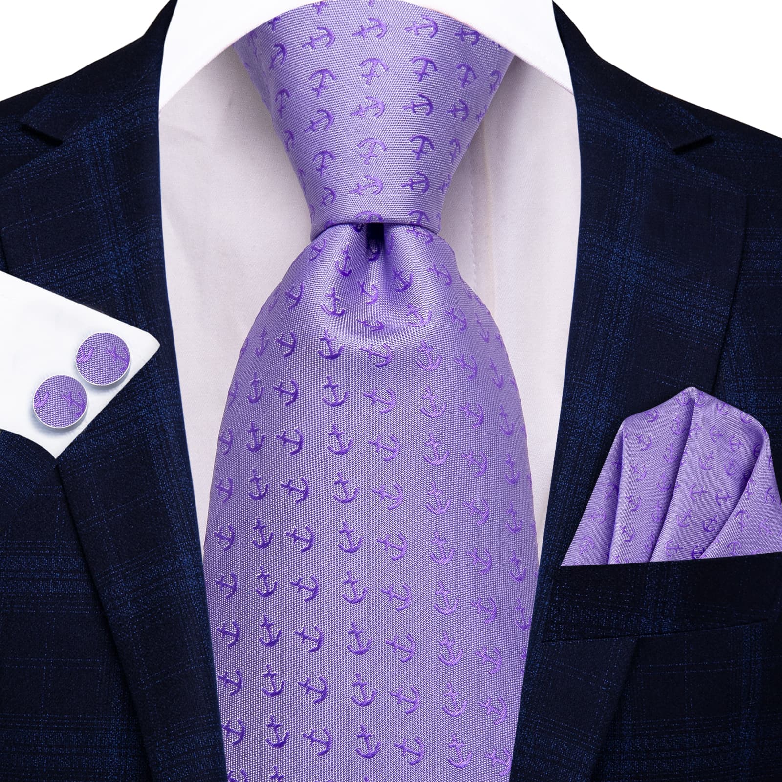 Dark Orchid Purple Tie Novelty Mens Necktie Hanky Cufflinks Set lavender tie