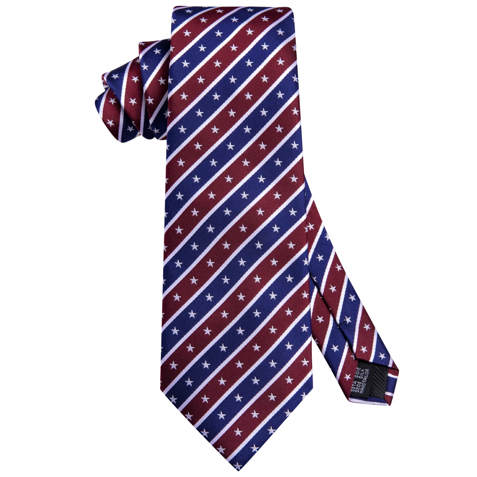 Dark Blue Wine Red Tie White Stars Stripes Novelty Men Tie Set