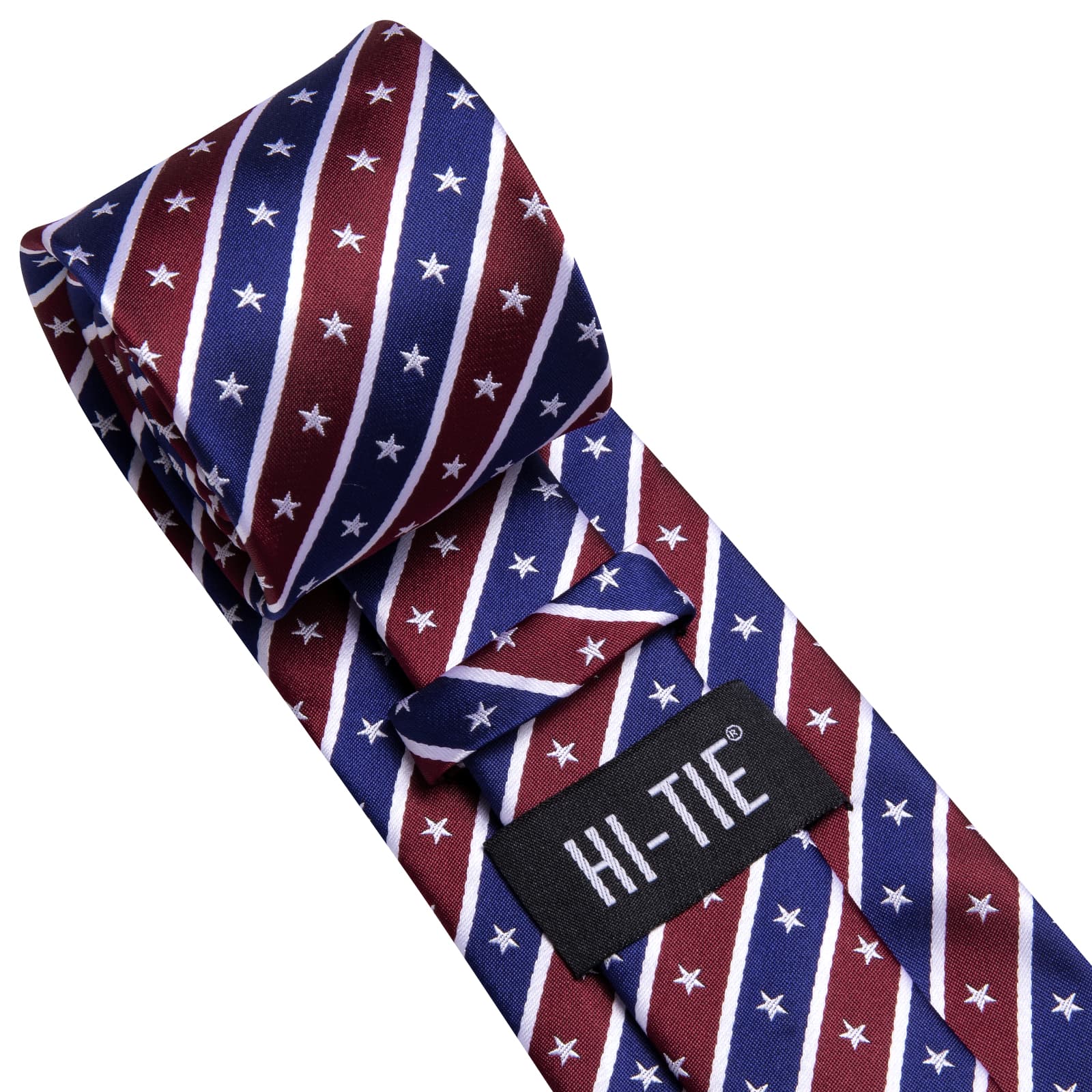 Dark Blue Wine Red Tie White Stars Stripes Novelty Men Tie Set