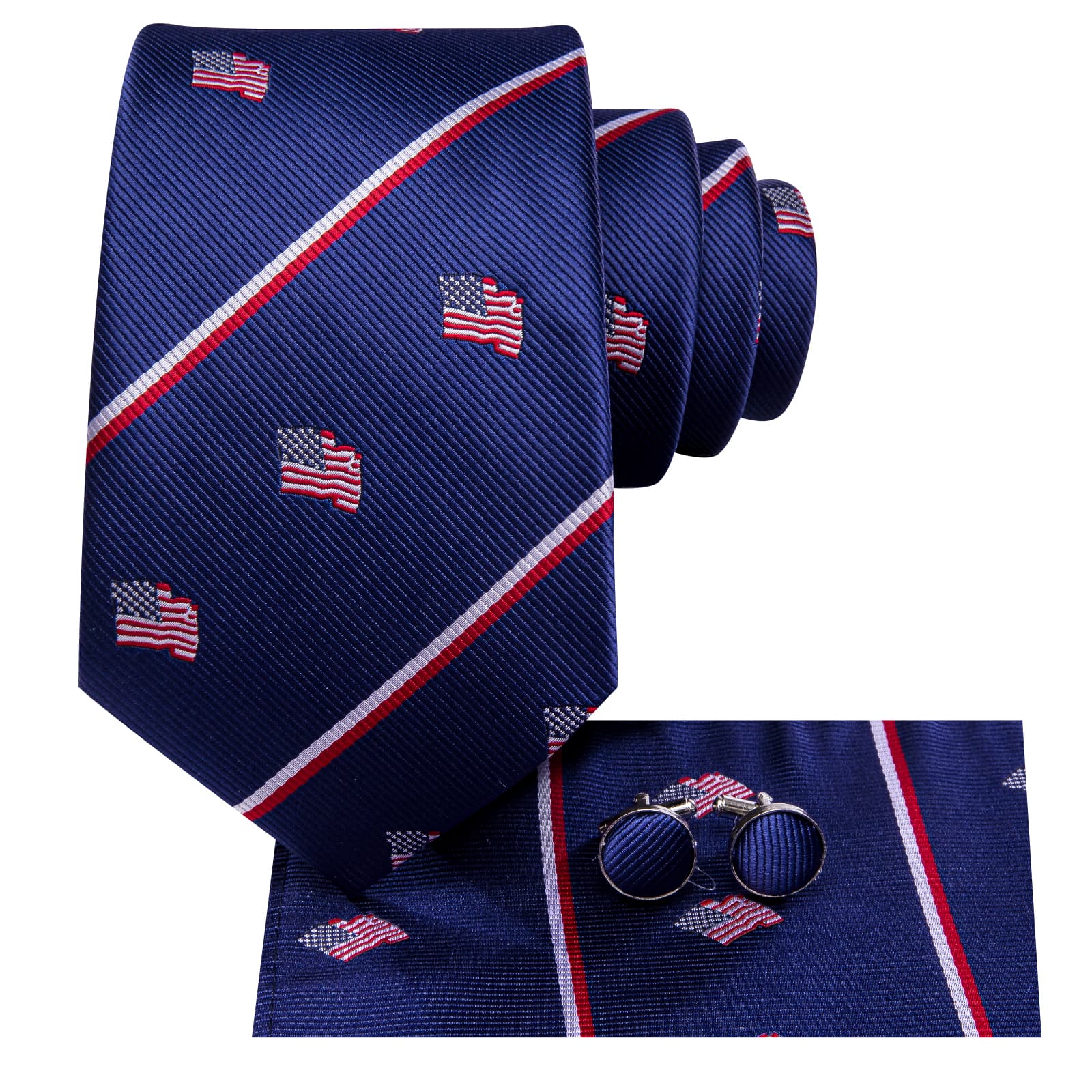 American Flag Pattern Festival Red White Stripes Blue Tie Set