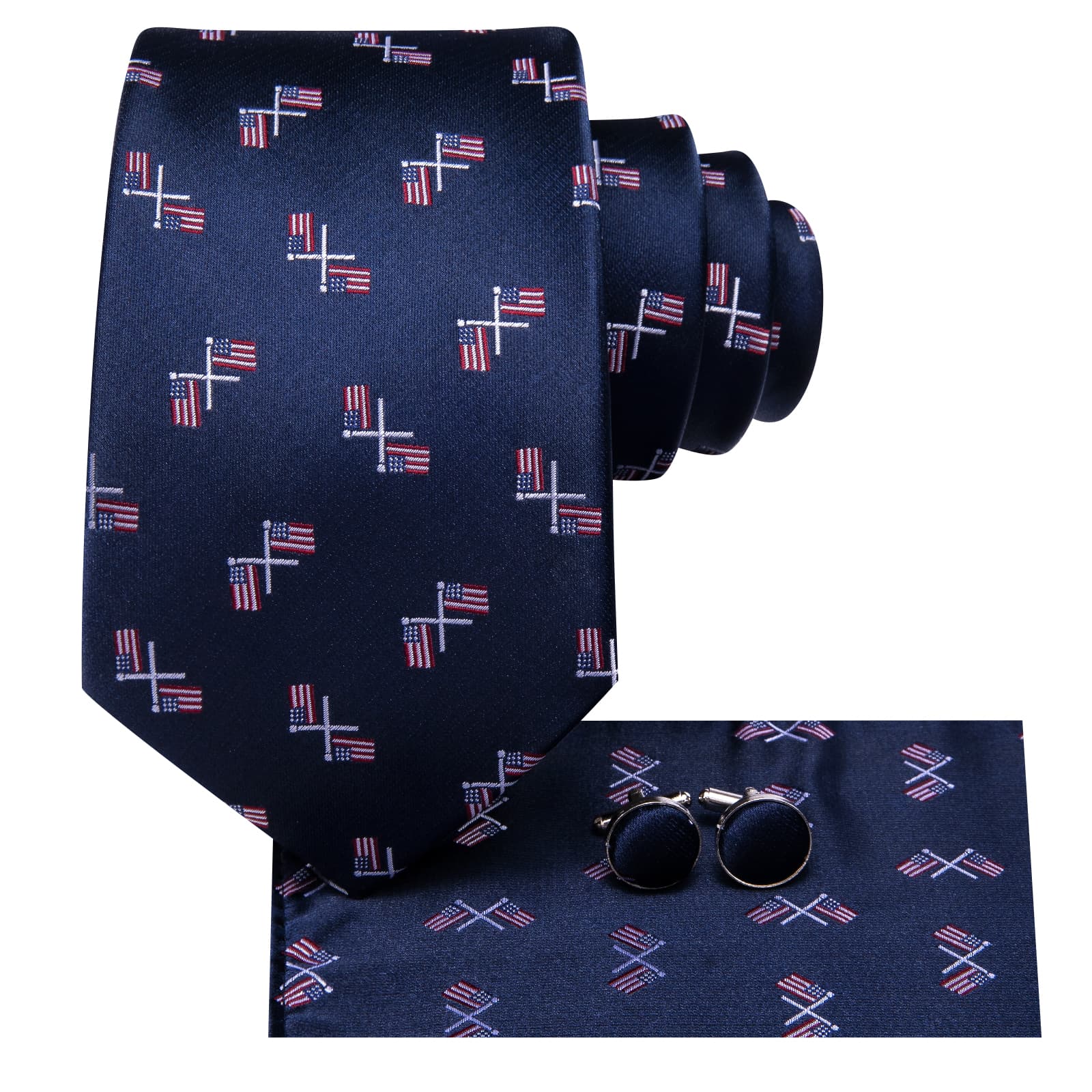 Dark Blue Tie American Flag Pattern Men's Festival Necktie Set