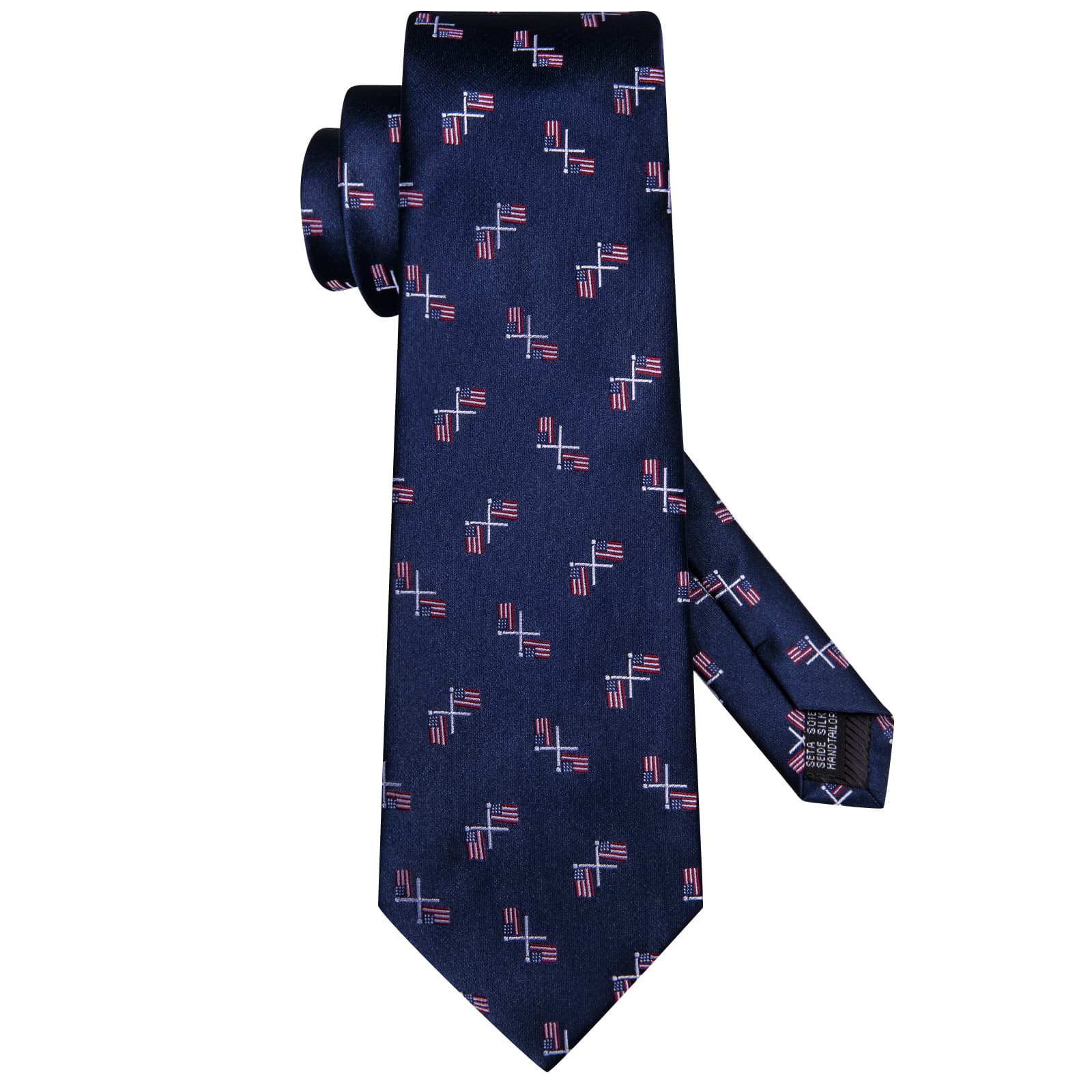 Dark Blue Tie American Flag Pattern Men's Festival Necktie Set