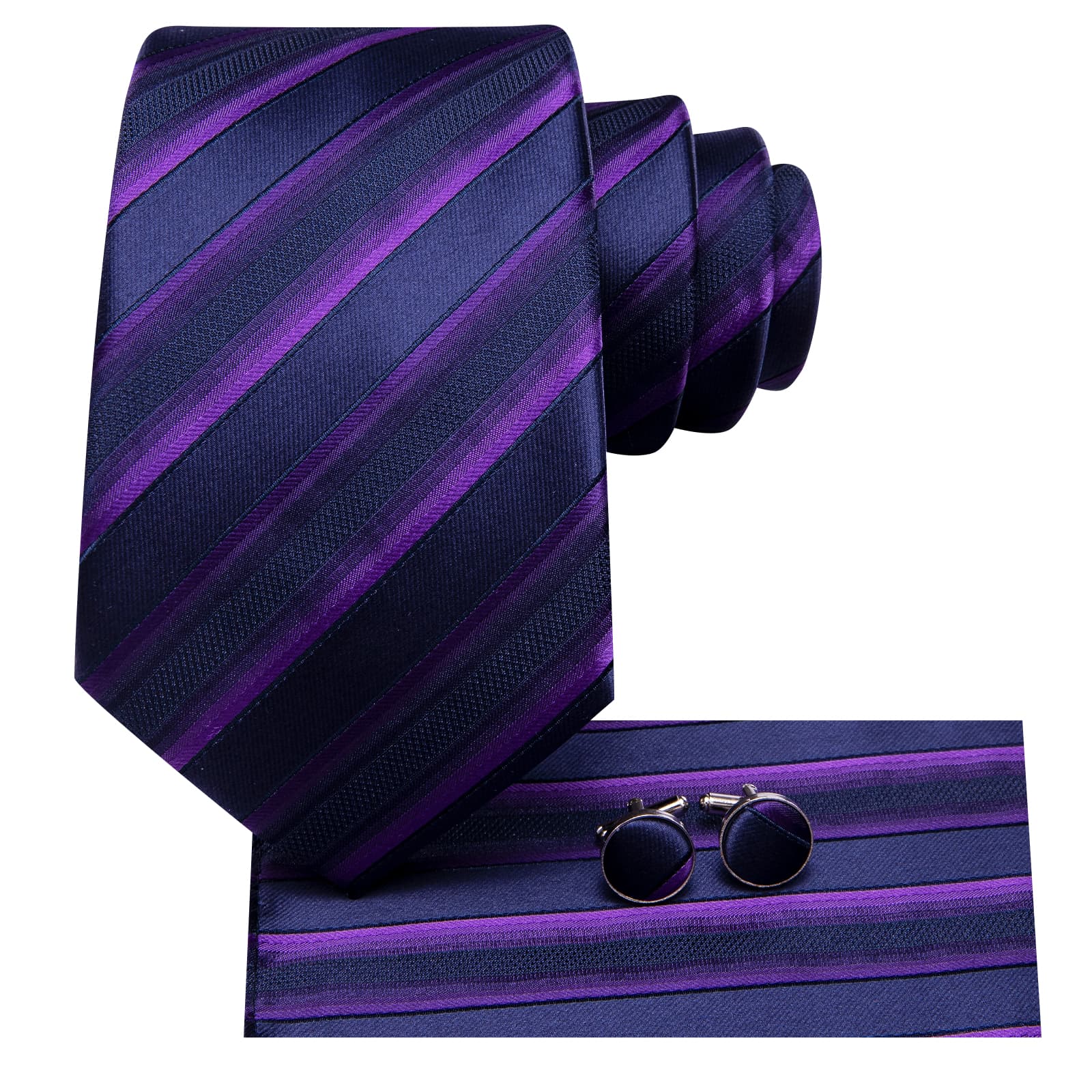 Striped Tie Purple Orange Blue Jacquard Stripe Men Necktie Set