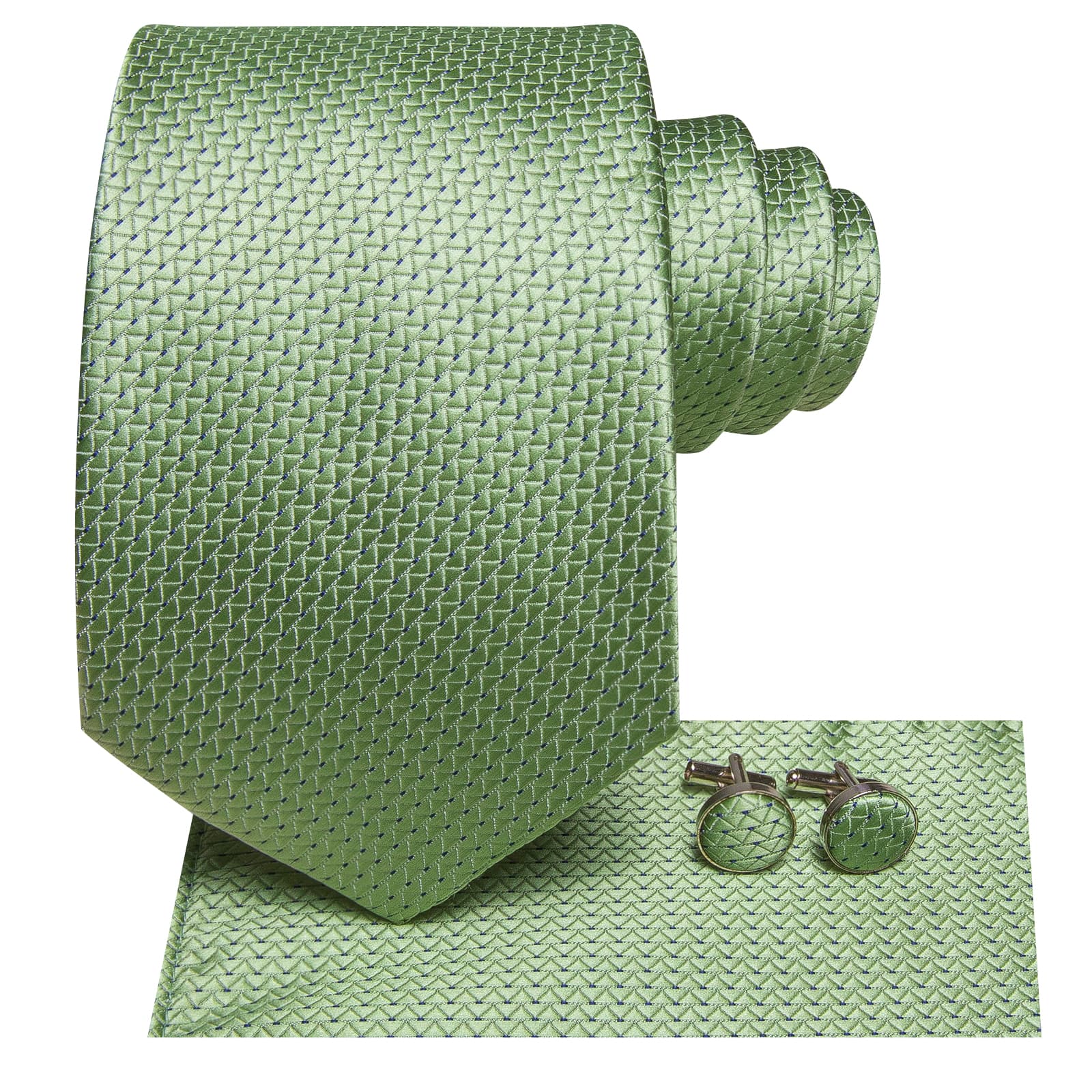 Light Green Necktie Asparagus Geometric Tie Hanky Cufflinks Set