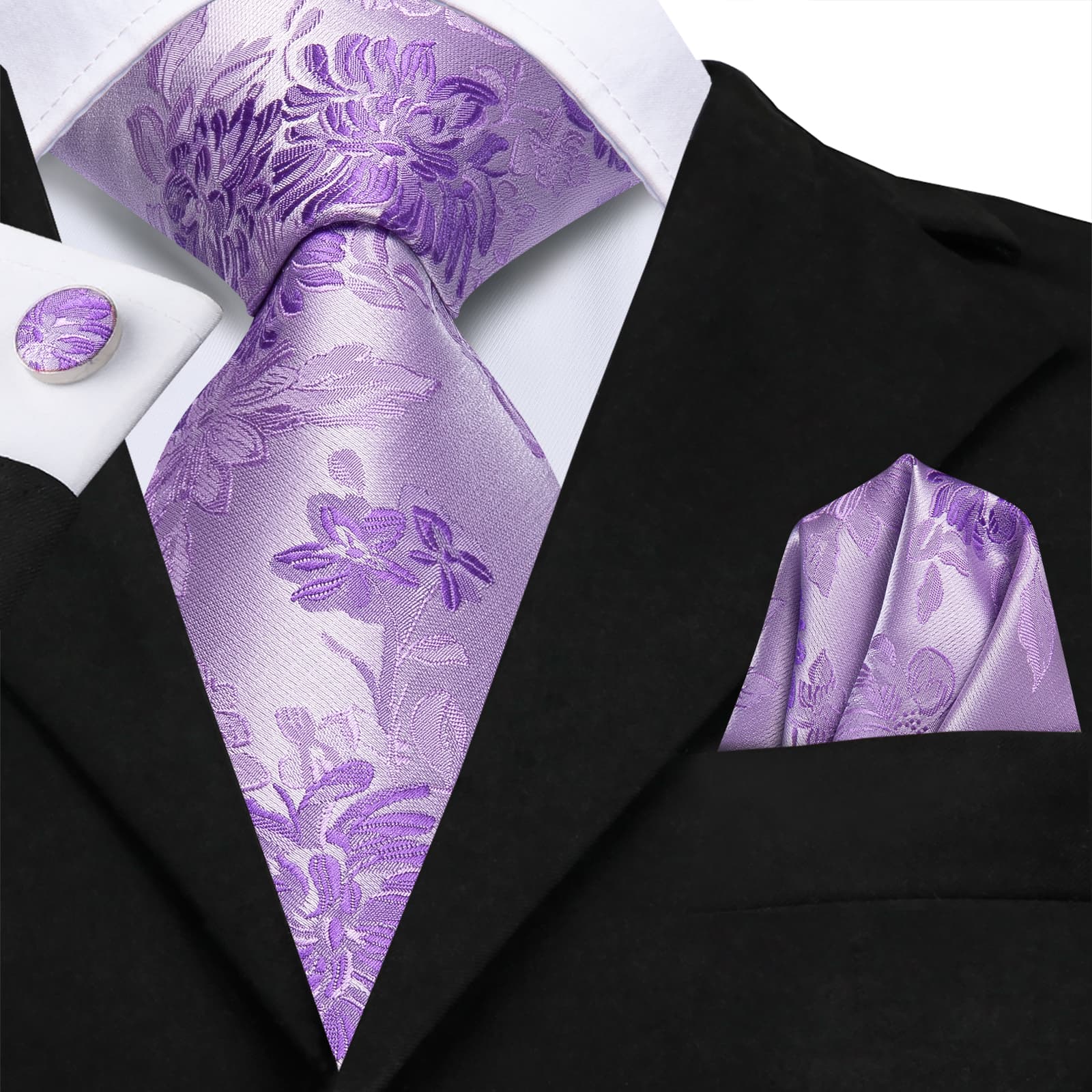  Thistle Purple Ties Dark Orchid Floral Tie Hanky Cufflinks Set