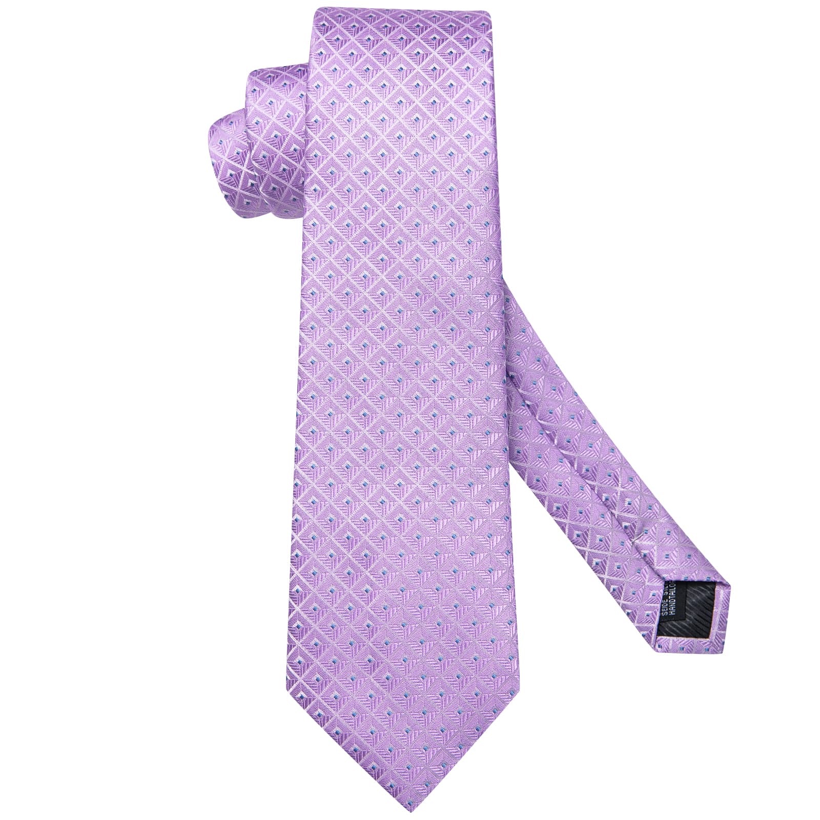 Light Purple Tie Checkered Men's Necktie Hanky Cufflinks Set