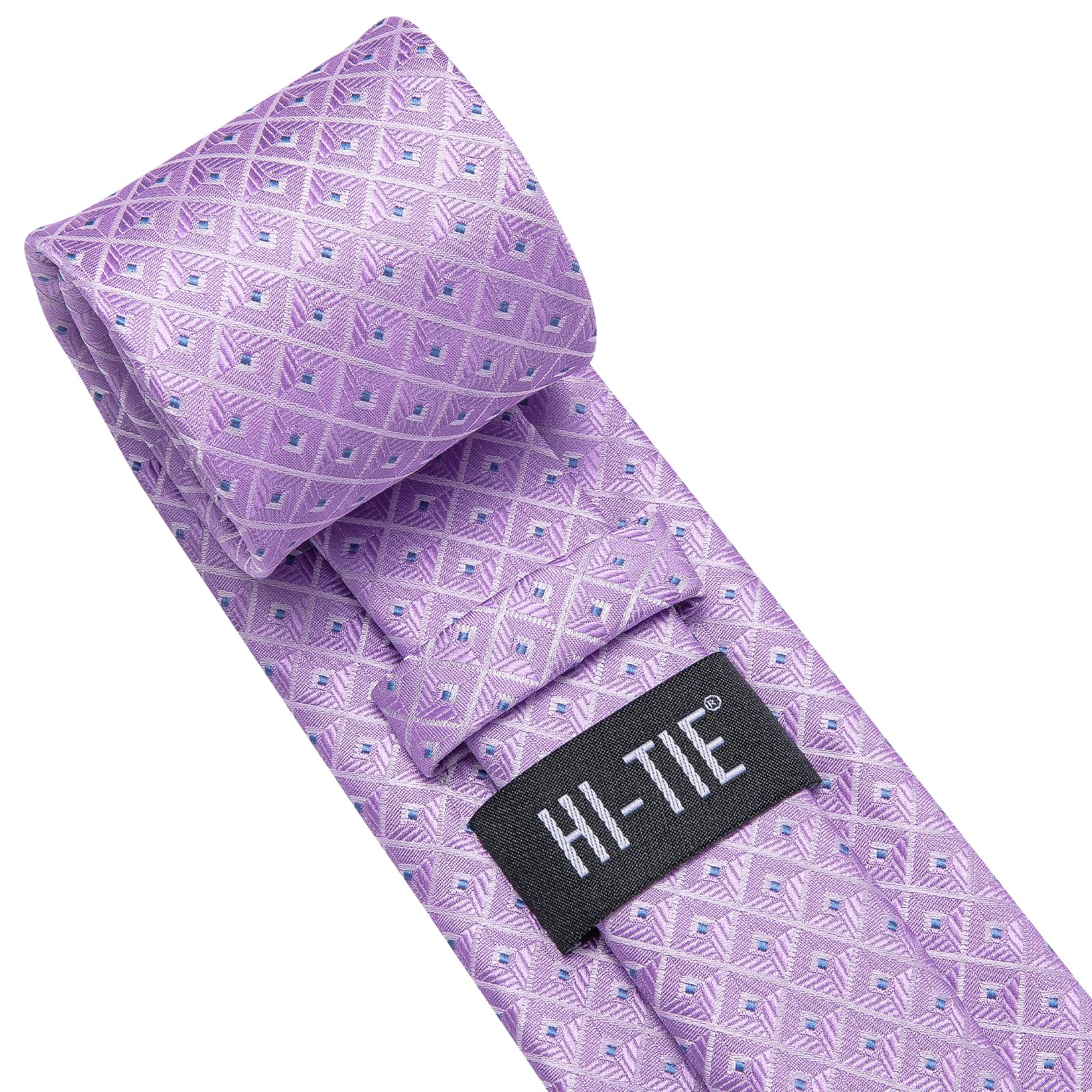 Light Purple Tie Checkered Men's Necktie Hanky Cufflinks Set