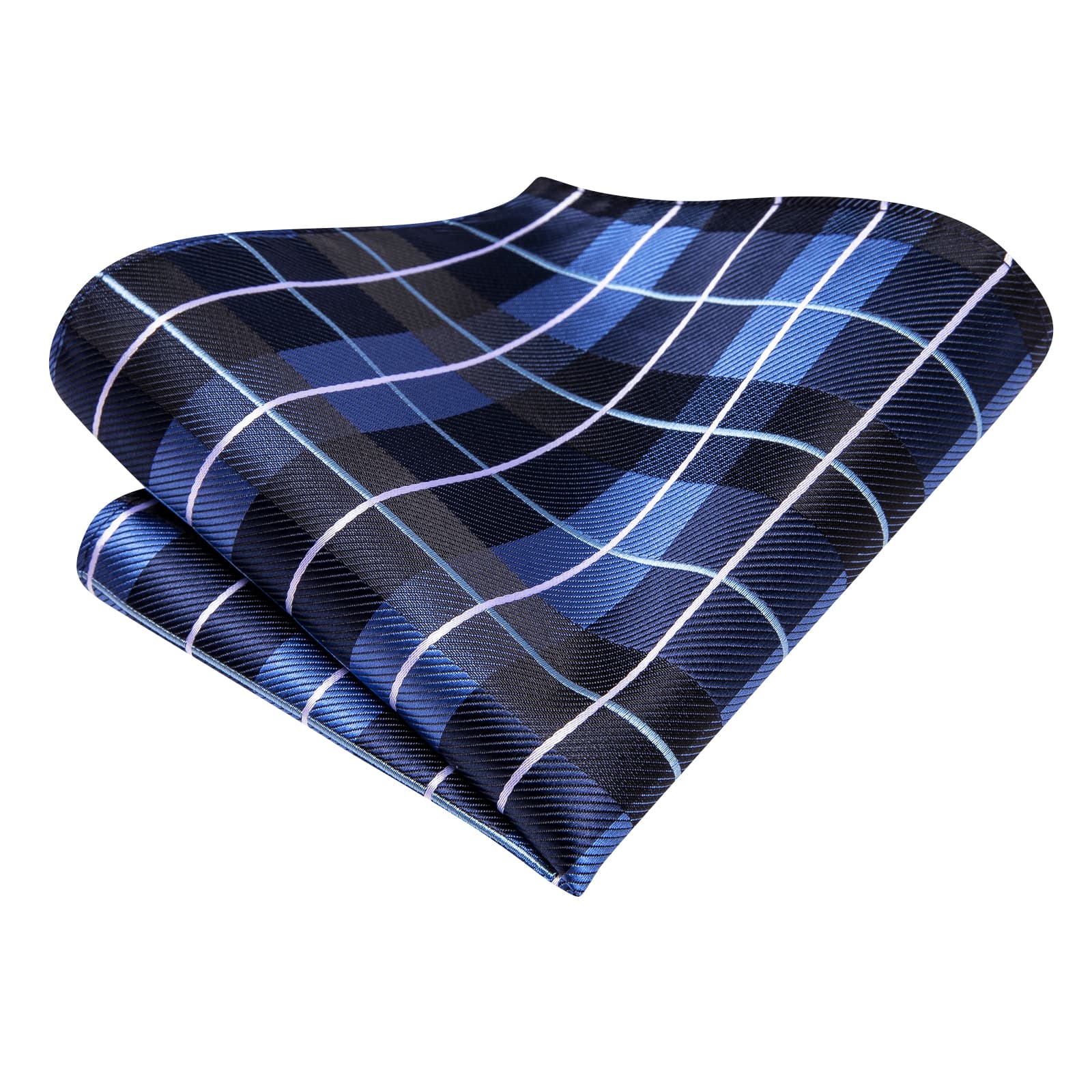 Dark Blue Necktie Checkered Business Tie Hanky Cufflinks Set