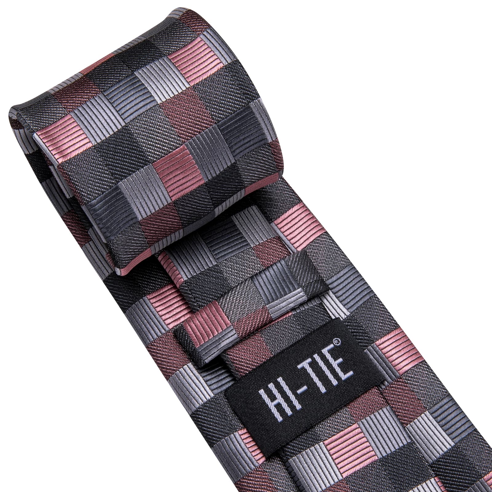 Black Grey Coral Red Plaid Jacquard Geometric Men's Necktie Set