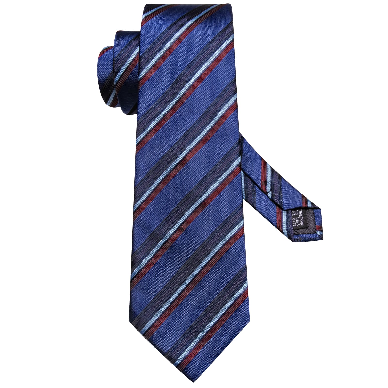 Necktie Yale Blue Jacquard Red Stripes Tie Hanky Cufflinks Set