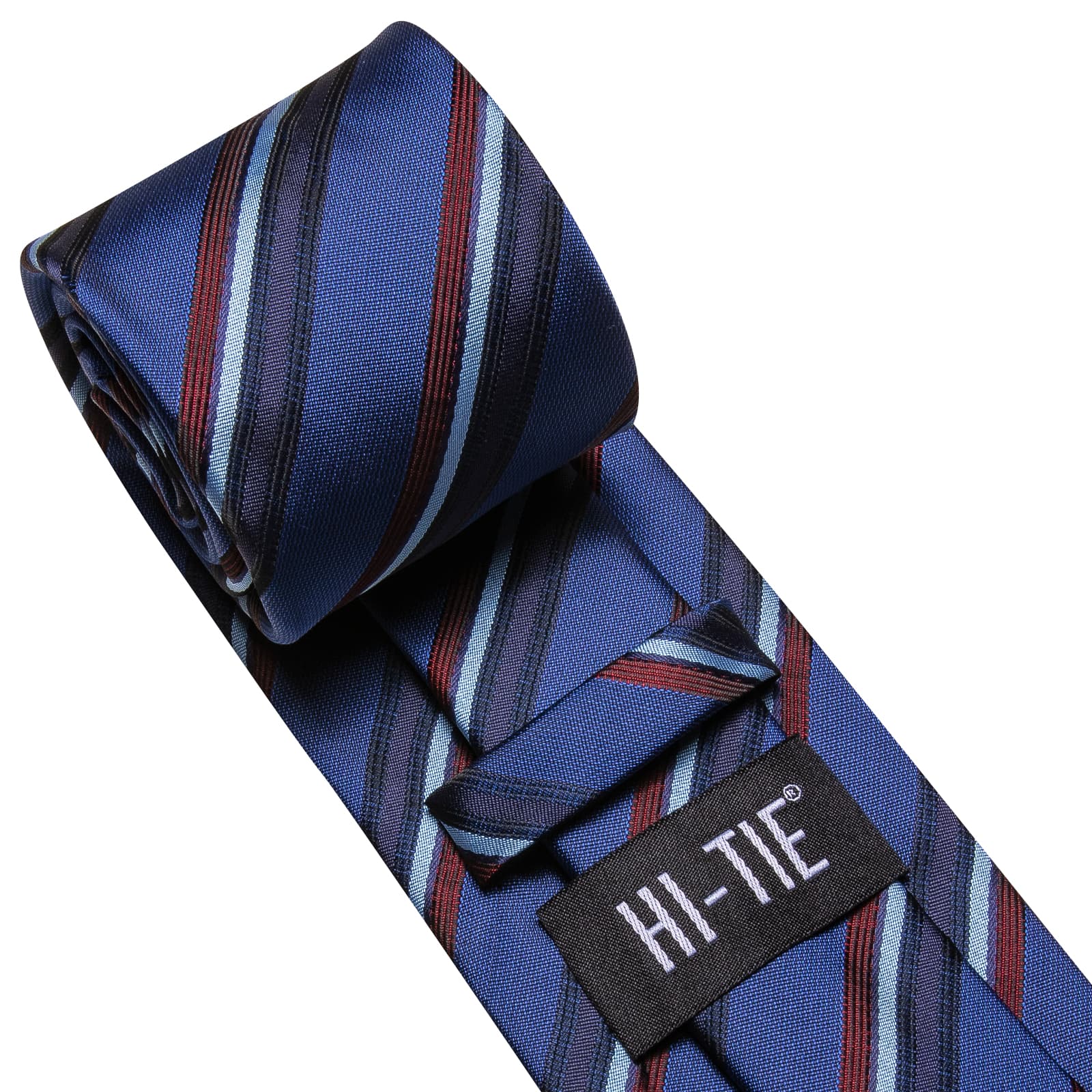 Necktie Yale Blue Jacquard Red Stripes Tie Hanky Cufflinks Set