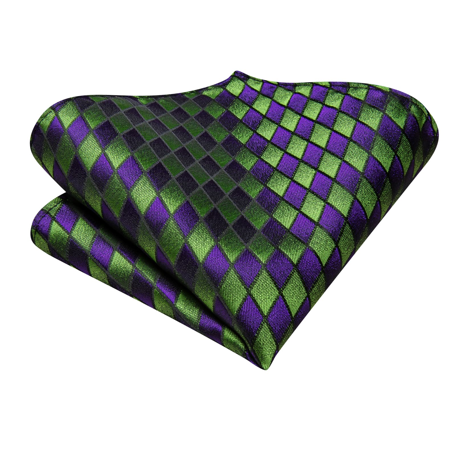 Geometric Necktie Green Purple Men's Tie Hanky Cufflinks Set