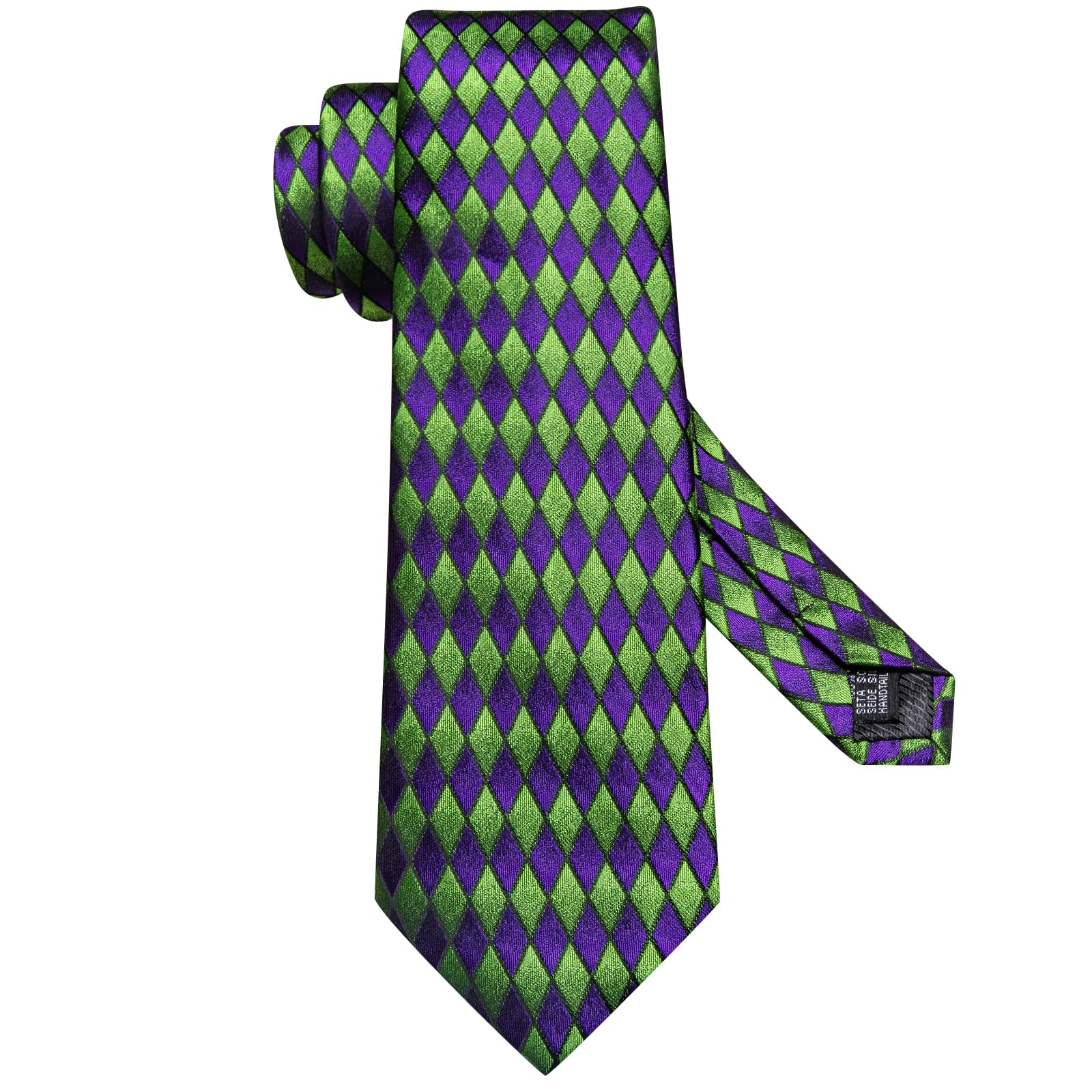 Geometric Necktie Green Purple Men's Tie Hanky Cufflinks Set